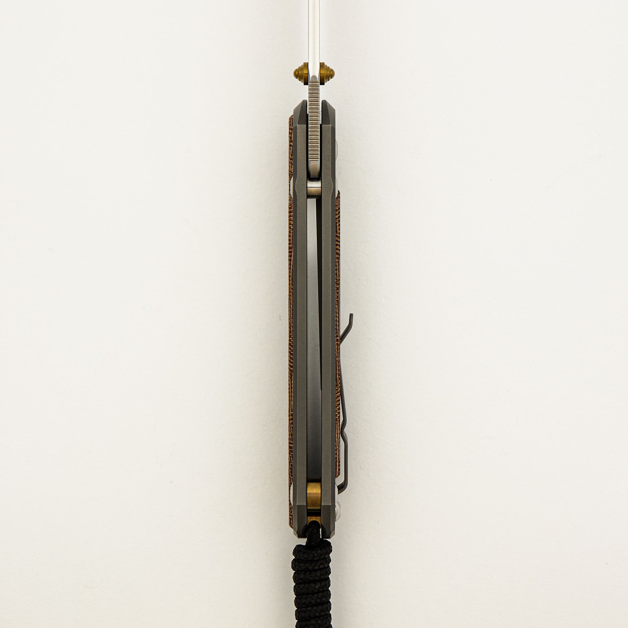 Large Sebenza 31 - Natural Canvas Micarta Inlay - Drop Point CPM MagnaCut Blade - Glass Blasted - Gold Double Thumb Lugs