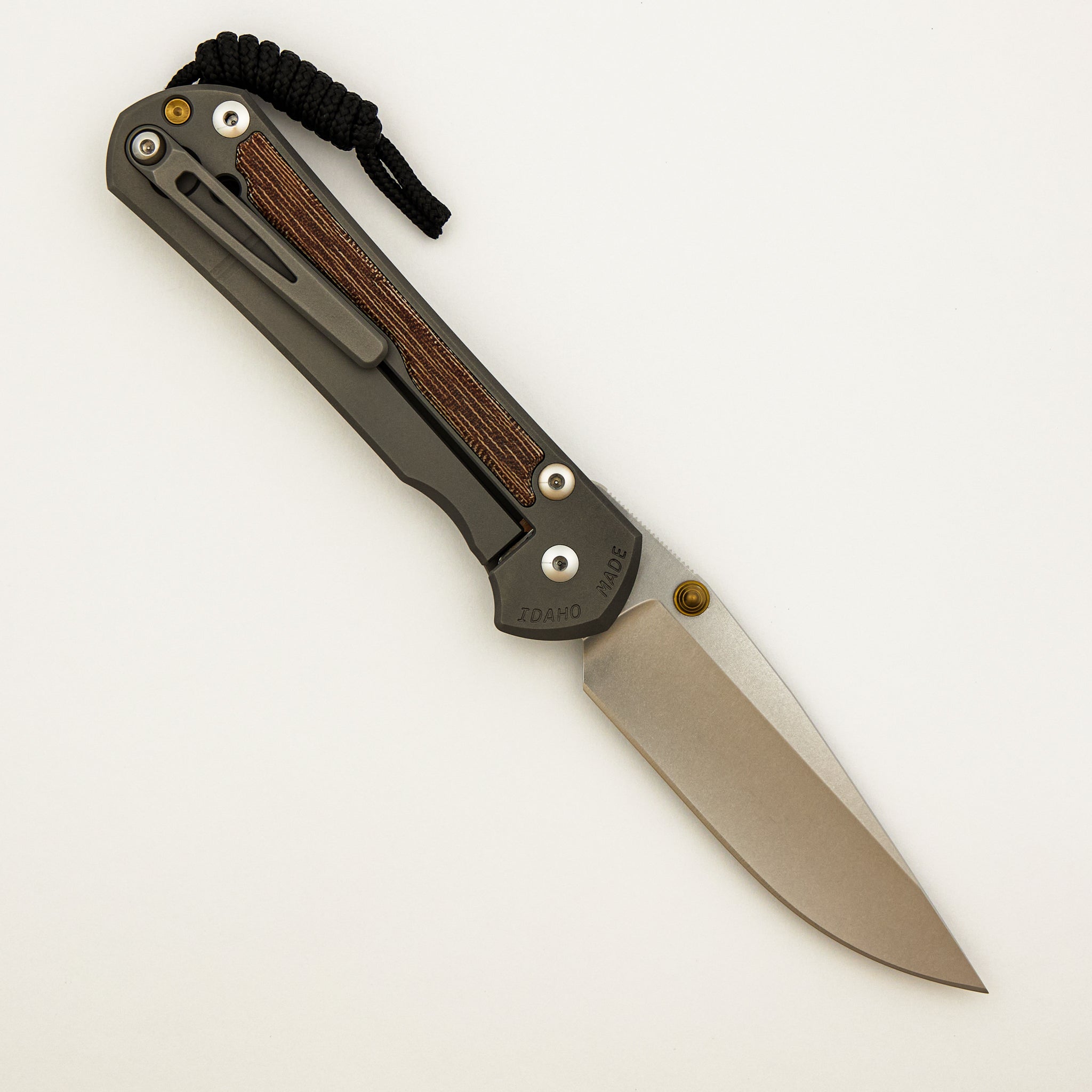 Large Sebenza 31 - Natural Canvas Micarta Inlay - Drop Point CPM MagnaCut Blade - Glass Blasted - MIM Clip - Gold Double Thumb Lugs