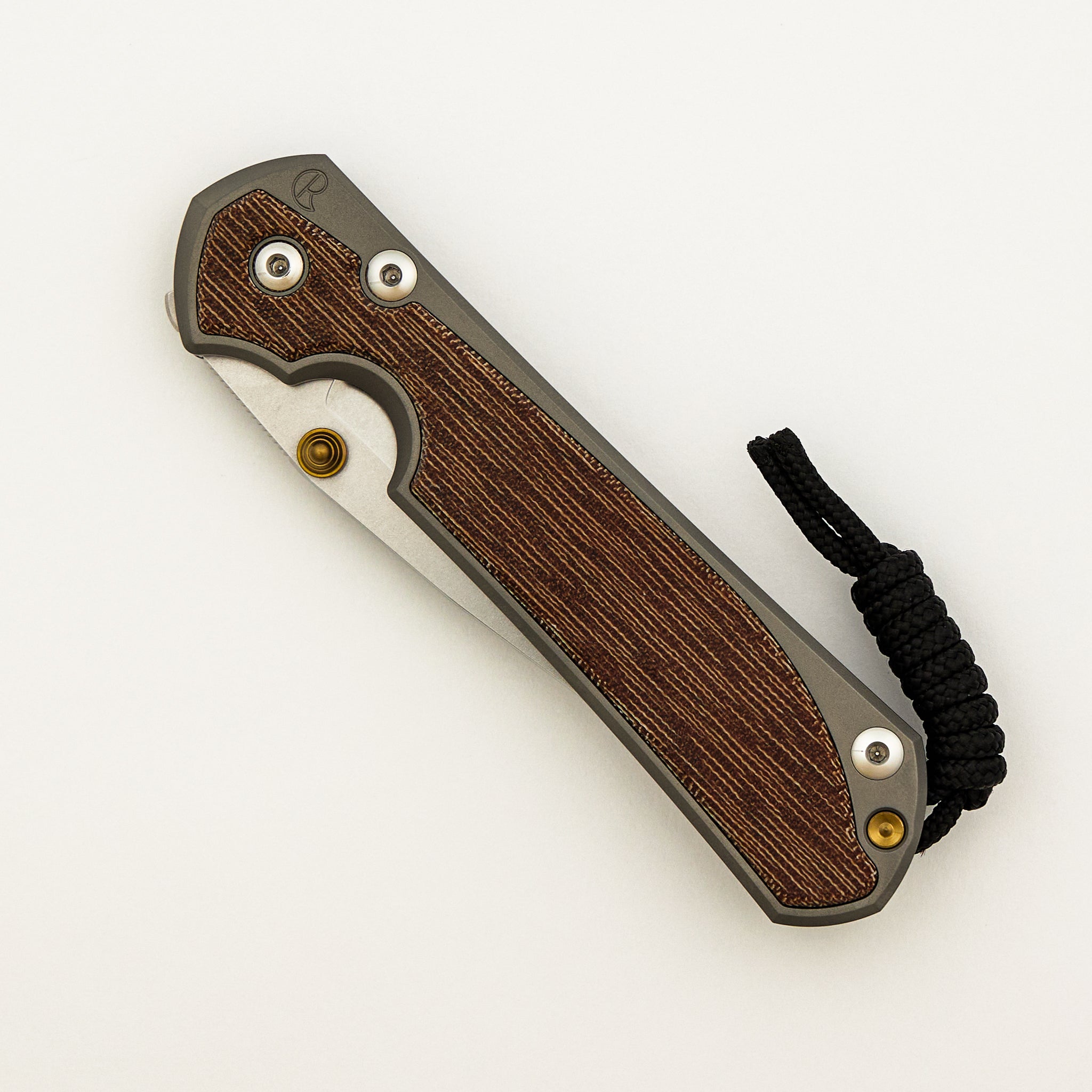 Large Sebenza 31 - Natural Canvas Micarta Inlay - Drop Point CPM MagnaCut Blade - Glass Blasted - MIM Clip - Gold Double Thumb Lugs