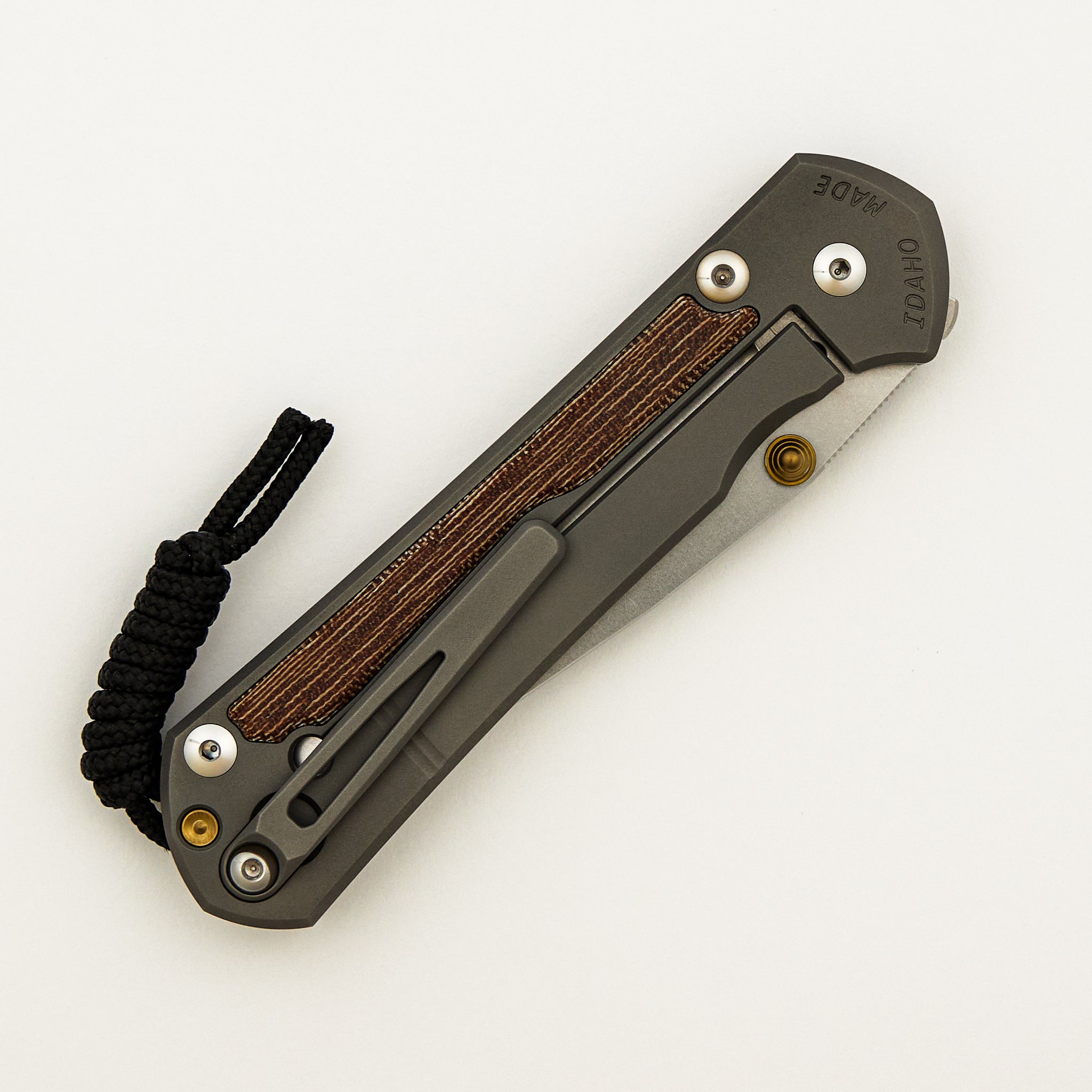 Large Sebenza 31 - Natural Canvas Micarta Inlay - Drop Point CPM MagnaCut Blade - Glass Blasted - MIM Clip - Gold Double Thumb Lugs