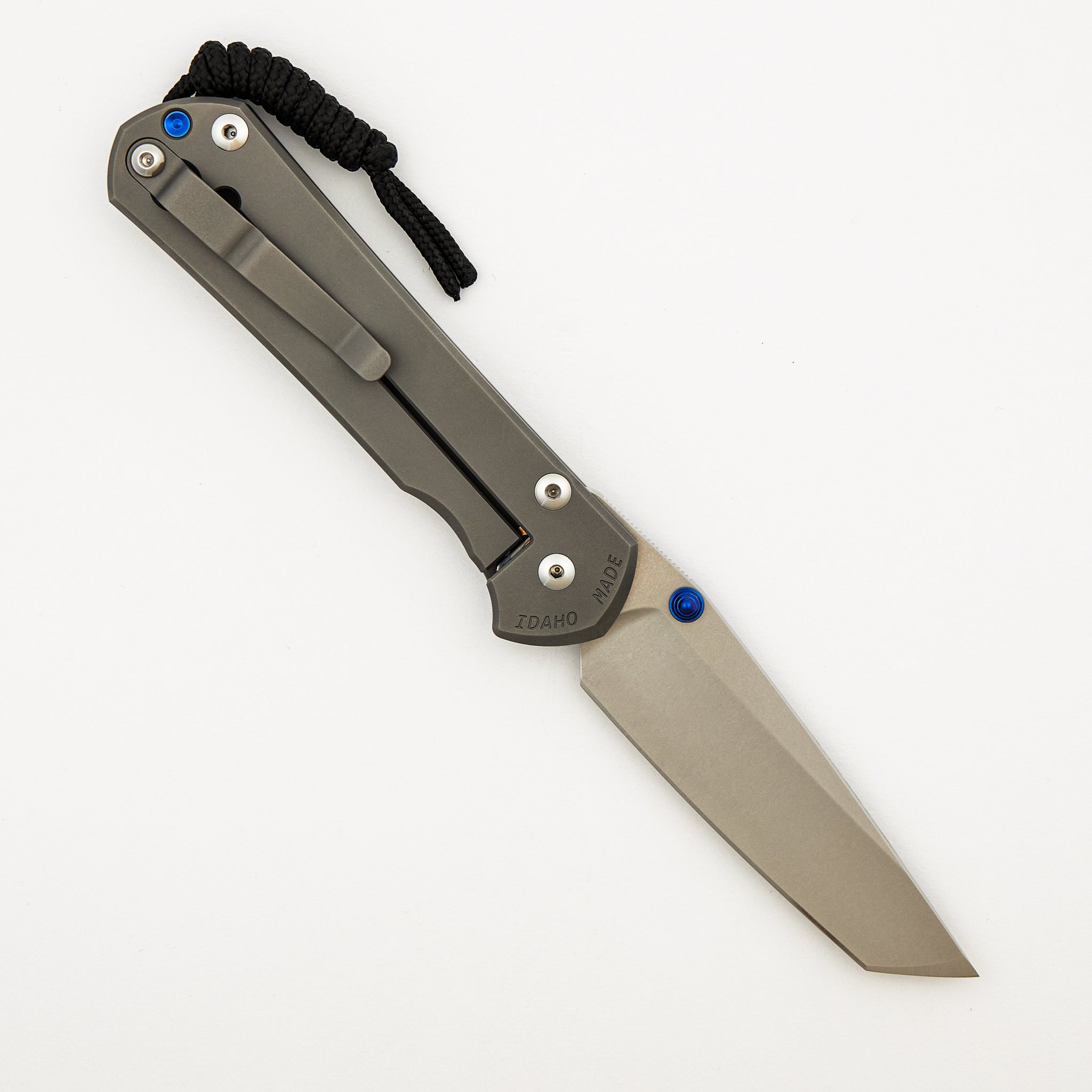 Large Sebenza 31 - Glass Blasted - Tanto CPM MagnaCut Blade - Blue Double Thumb Lugs