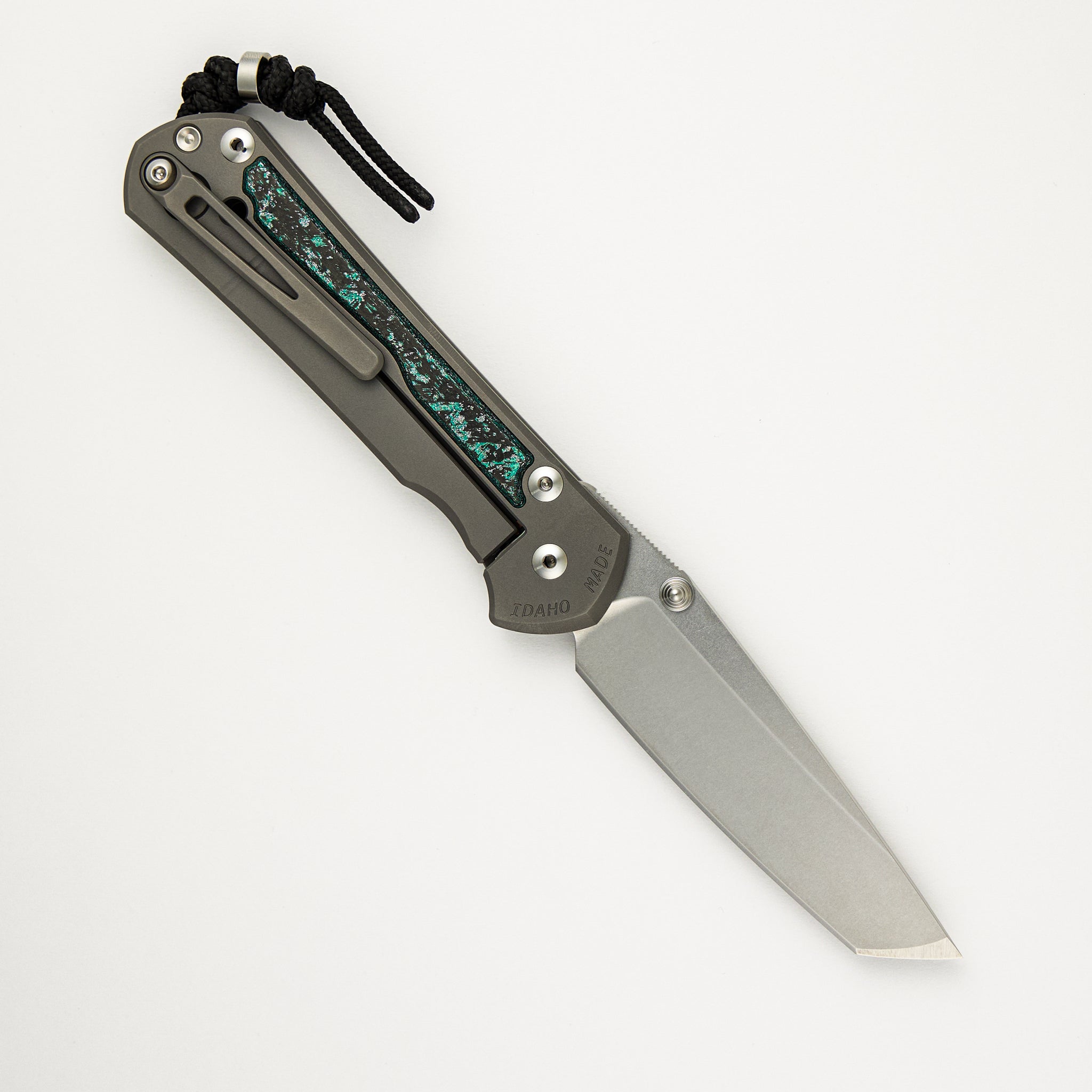 R1 Invitational - Chris Reeve Large Sebenza 31 - Teal Magnetic CarboTi Inlays - Tanto CPM MagnaCut Blade - Silver Double Thumb Lugs