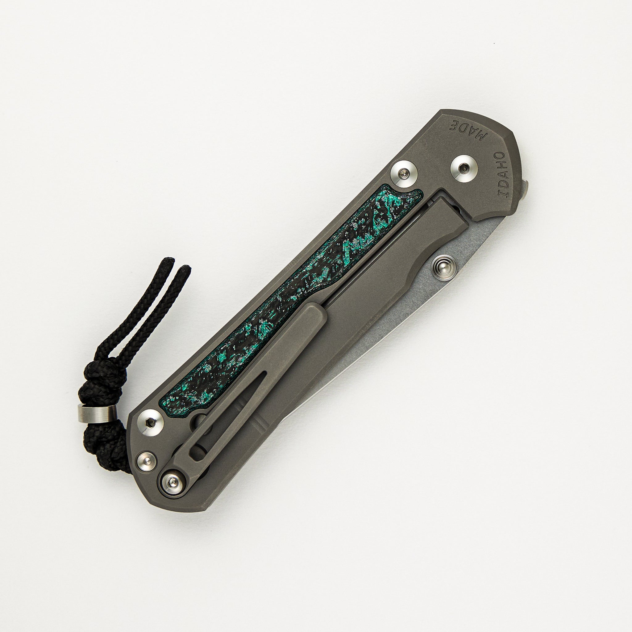 R1 Invitational - Chris Reeve Large Sebenza 31 - Teal Magnetic CarboTi Inlays - Tanto CPM MagnaCut Blade - Silver Double Thumb Lugs