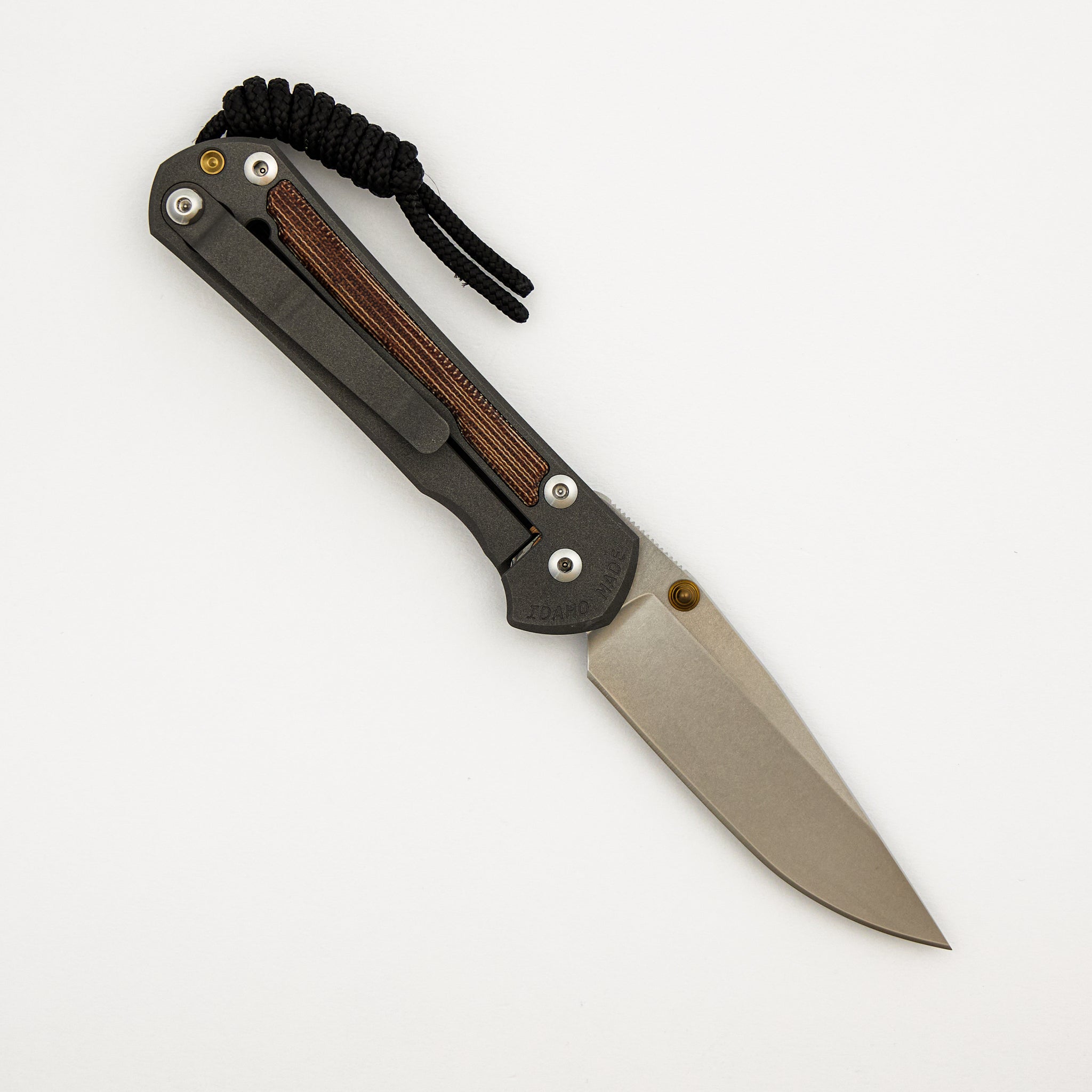 Small Sebenza 31 - Natural Canvas Micarta Inlay - Drop Point CPM MagnaCut Blade - Gold Double Thumb Lugs
