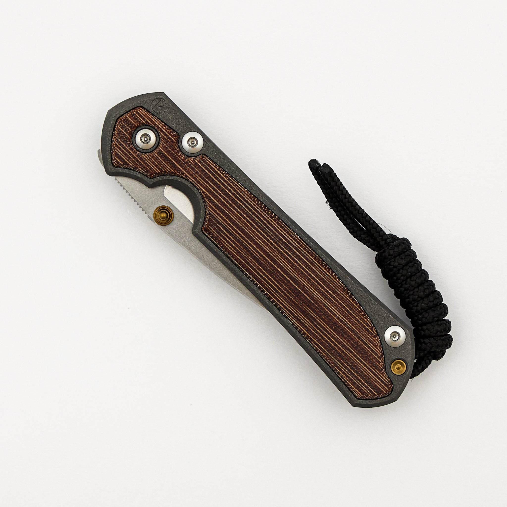 Small Sebenza 31 - Natural Canvas Micarta Inlay - Drop Point CPM MagnaCut Blade - Gold Double Thumb Lugs