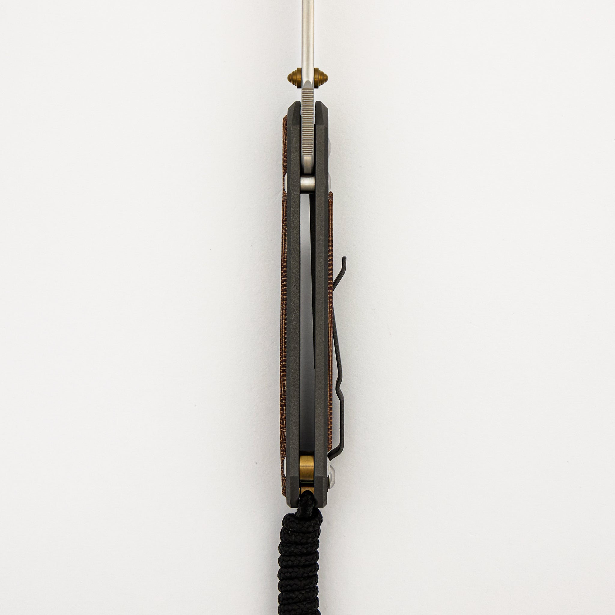 Small Sebenza 31 - Natural Canvas Micarta Inlay - Drop Point CPM MagnaCut Blade - Gold Double Thumb Lugs