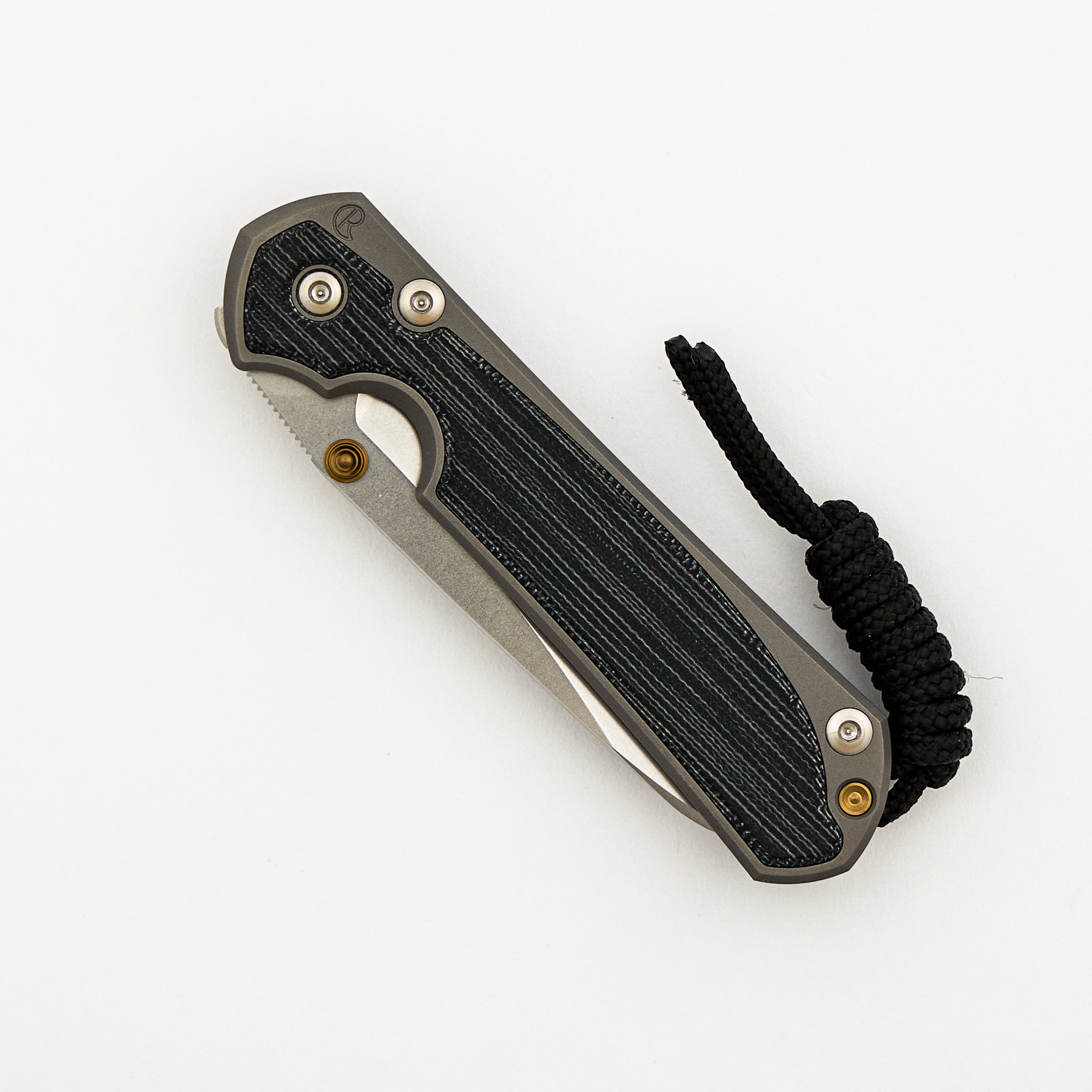 Small Sebenza 31 - Black Canvas Micarta Inlays - Insingo CPM MagnaCut Blade - Glass Blasted - Gold Double Thumb Lugs