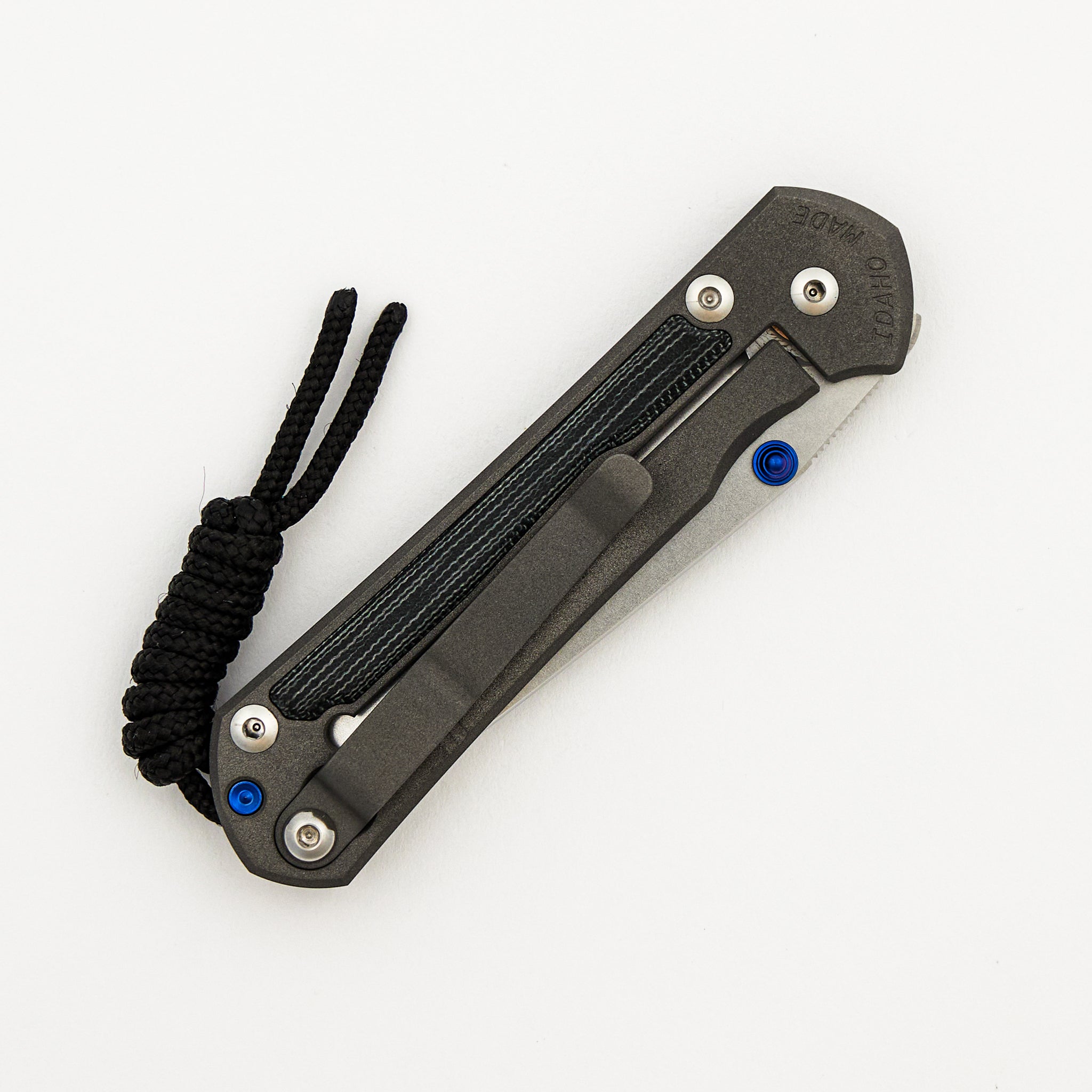 Small Sebenza 31 - Black Canvas Micarta Inlay - Tanto CPM MagnaCut Blade - Blue Double Thumb Lugs