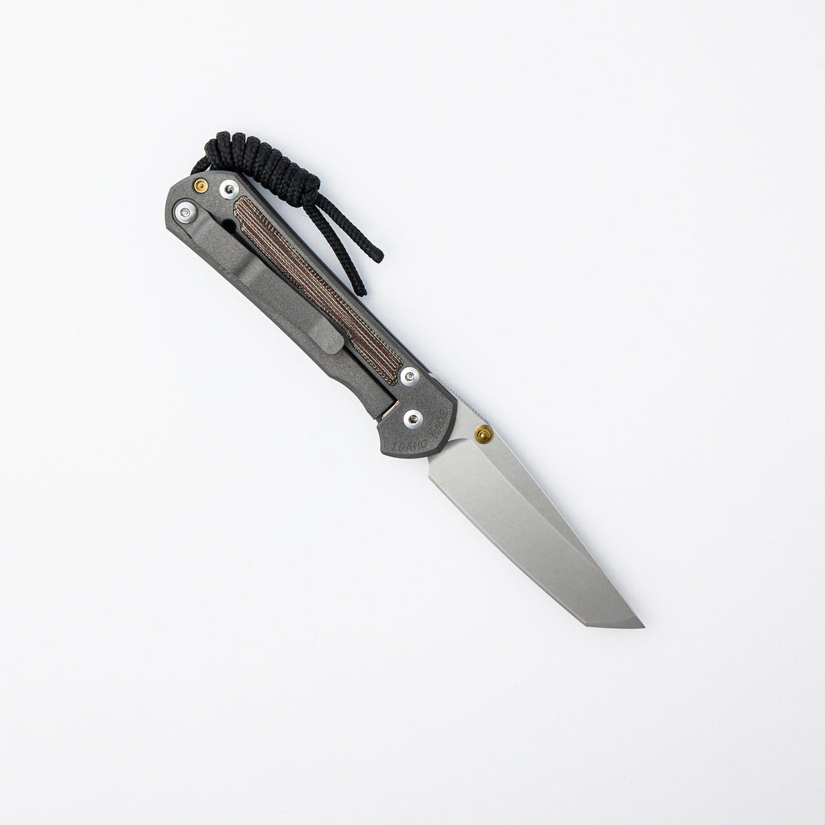 Small Sebenza 31 - Natural Canvas Micarta Inlay - Tanto CPM MagnaCut Blade - Gold Double Thumb Lugs