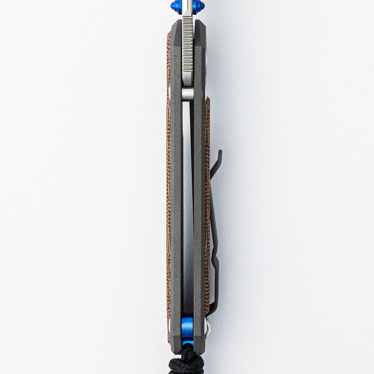 Small Sebenza 31 - Natural Canvas Micarta Inlay - Tanto CPM MagnaCut Blade - Blue Double Thumb Lugs