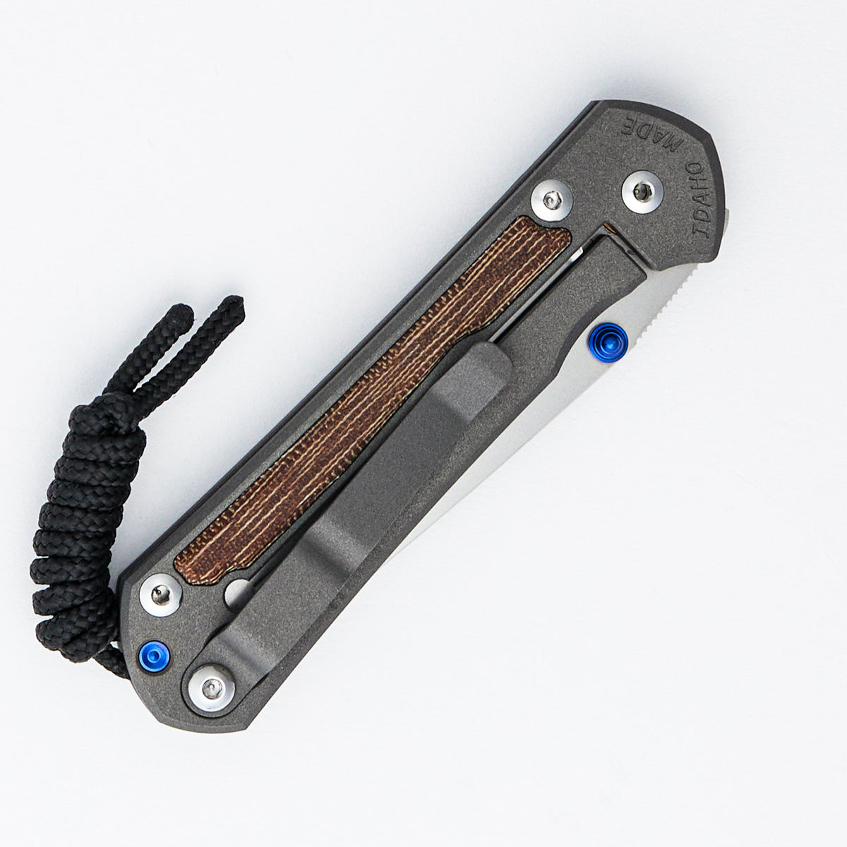 Small Sebenza 31 - Natural Canvas Micarta Inlay - Tanto CPM MagnaCut Blade - Blue Double Thumb Lugs