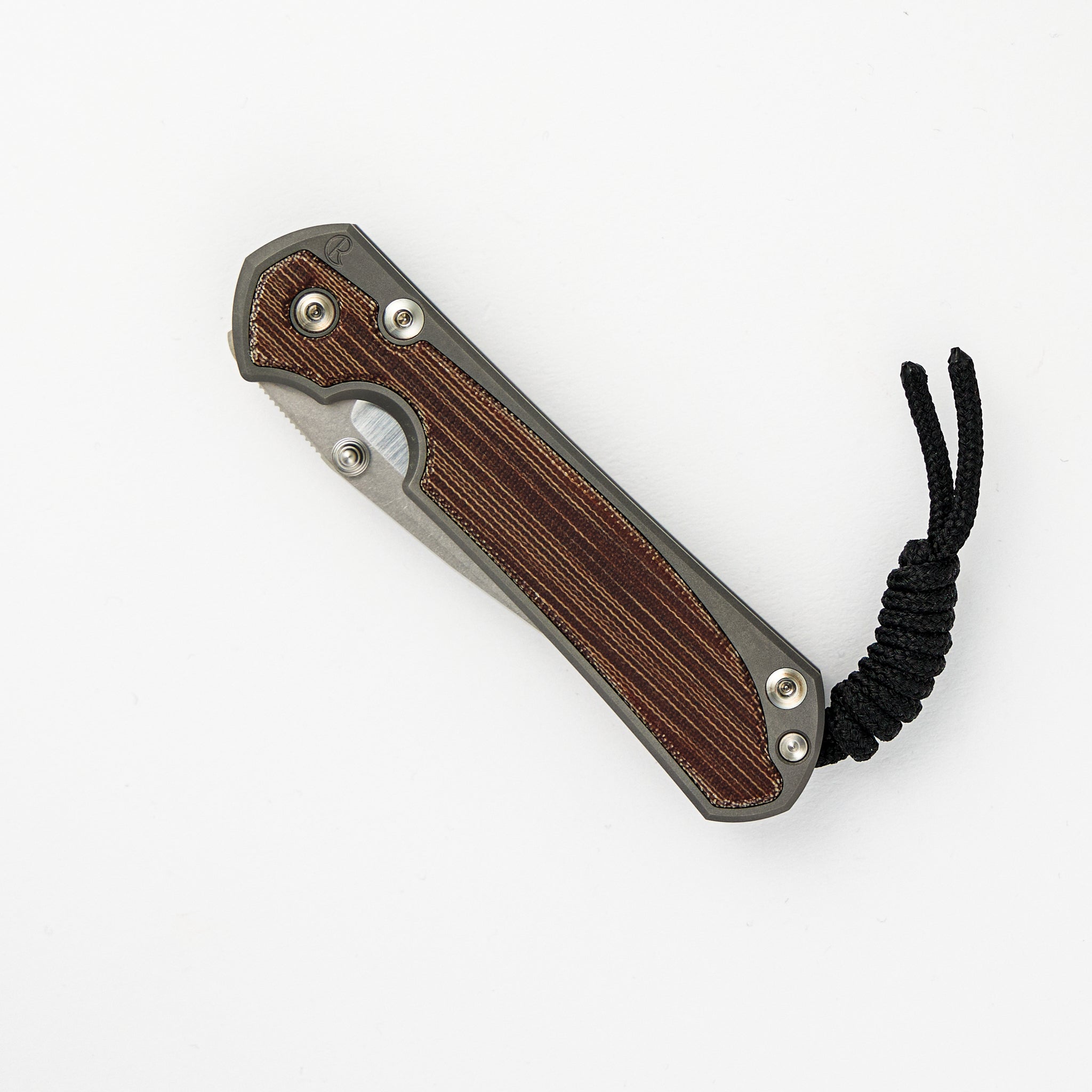 SMALL SEBENZA 31 NATURAL CANVAS MICARTA INLAY – POLISHED CPM MAGNACUT BLADE – GLASS BLASTED – SILVER DOUBLE THUMB LUGS