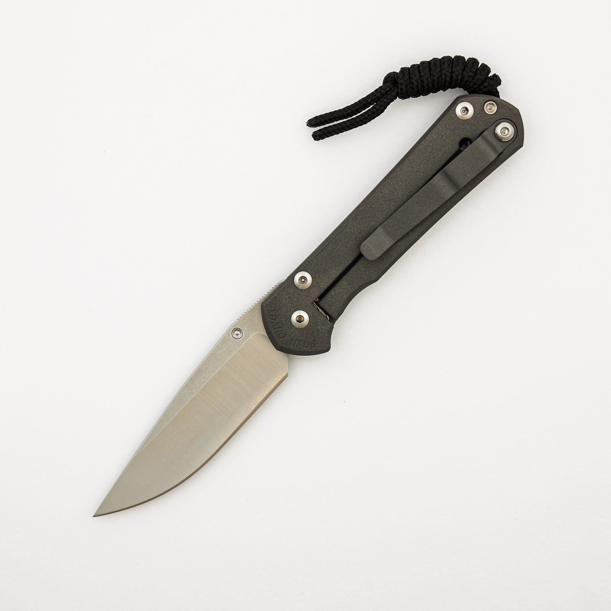 Small Sebenza 31 - Unique Graphic Left Handed - Drop Point CPM MagnaCut Blade - Amethyst - Silver Single Thumb Lug