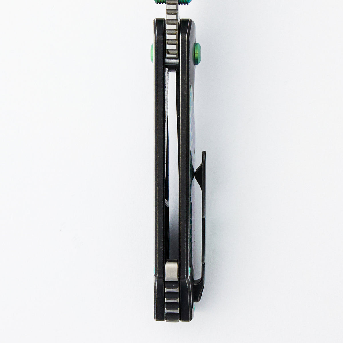 J-Cape V4 - CPM 20CV Blade - Black Titanium Handle - Silver/Green Celtic Titanium Inlays