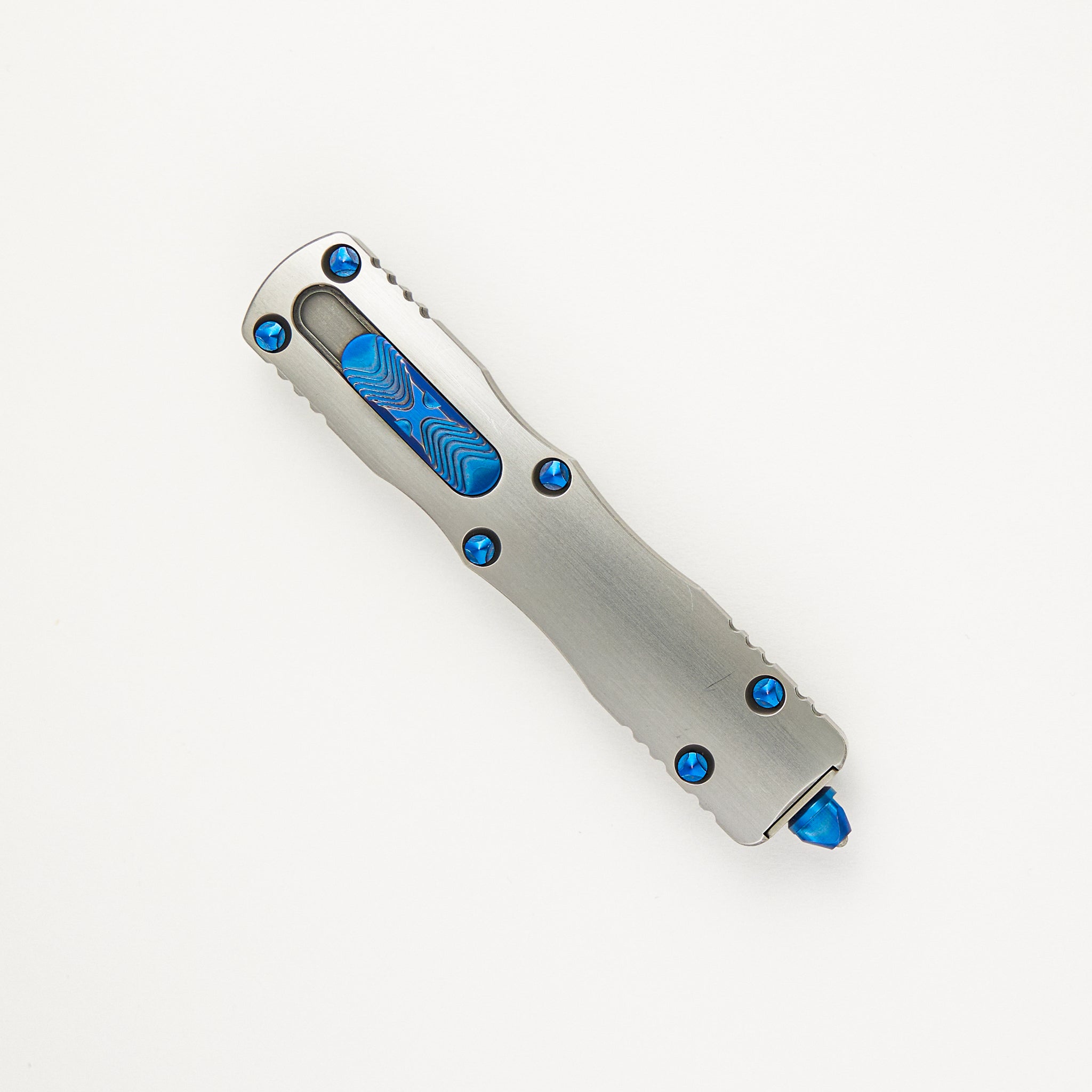 Marfione Custom Knives Dirac - D/E Two-Tone Satin Blade - Two-Tone Stainless Steel W/ Blue S/N 007