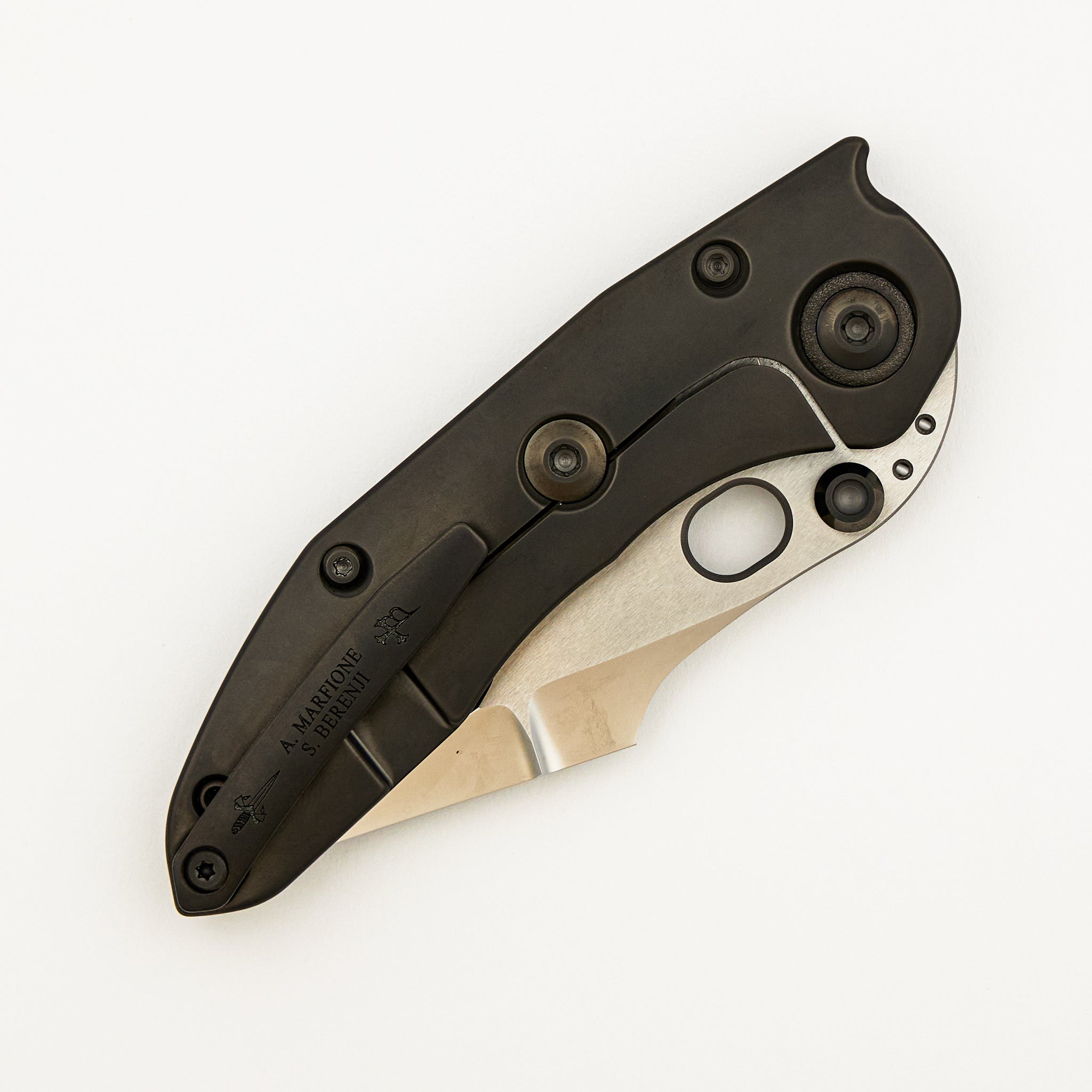 Marfione Custom Knives / Borka Blades Collabroation Stitch Darkstar - Liquid Metal - Tritium Insert