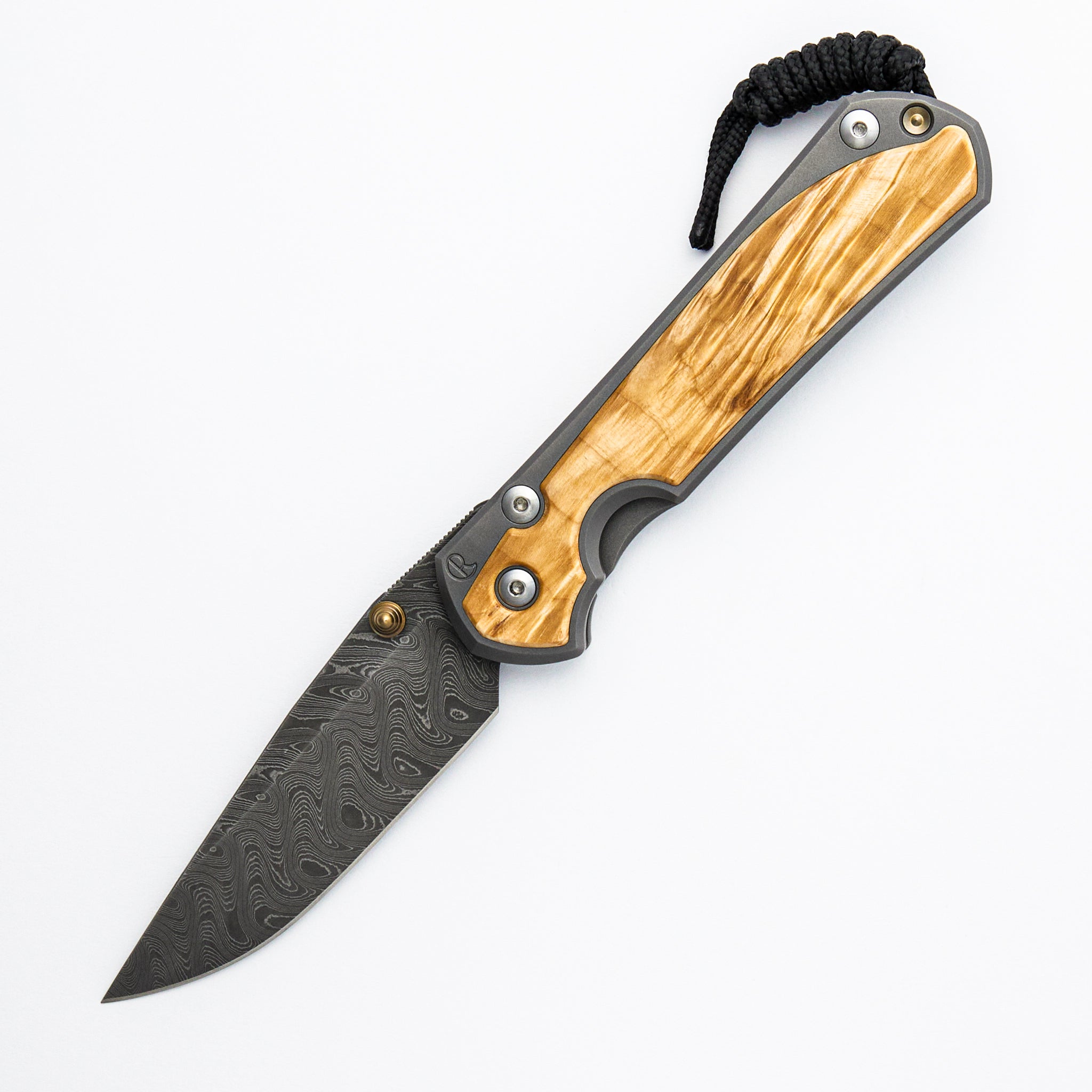 Large Sebenza 31 - Box Elder Inlay - Drop Point Boomerang Blade - Glass Blasted - Gold Double Thumb Lugs