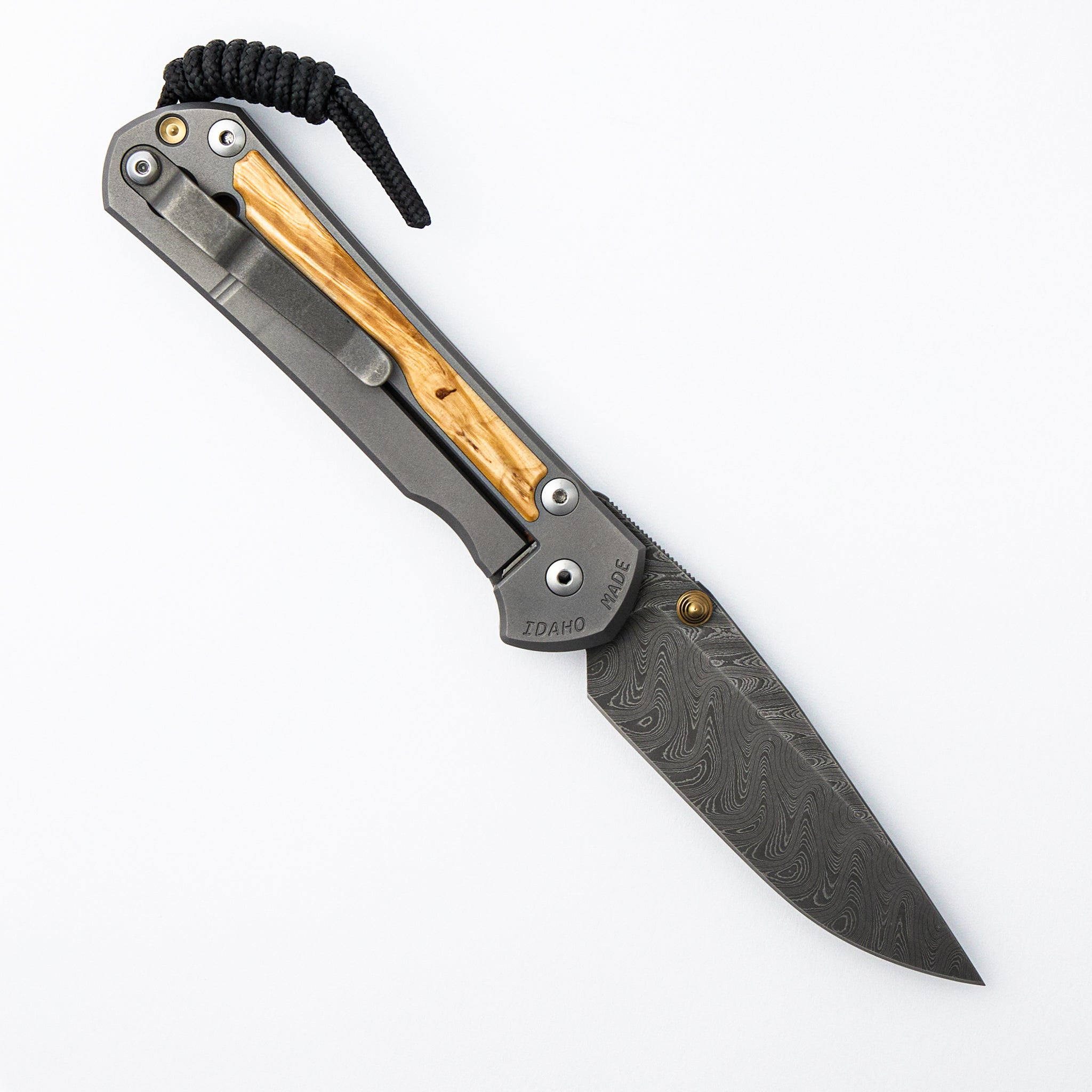 Large Sebenza 31 - Box Elder Inlay - Drop Point Boomerang Blade - Glass Blasted - Gold Double Thumb Lugs