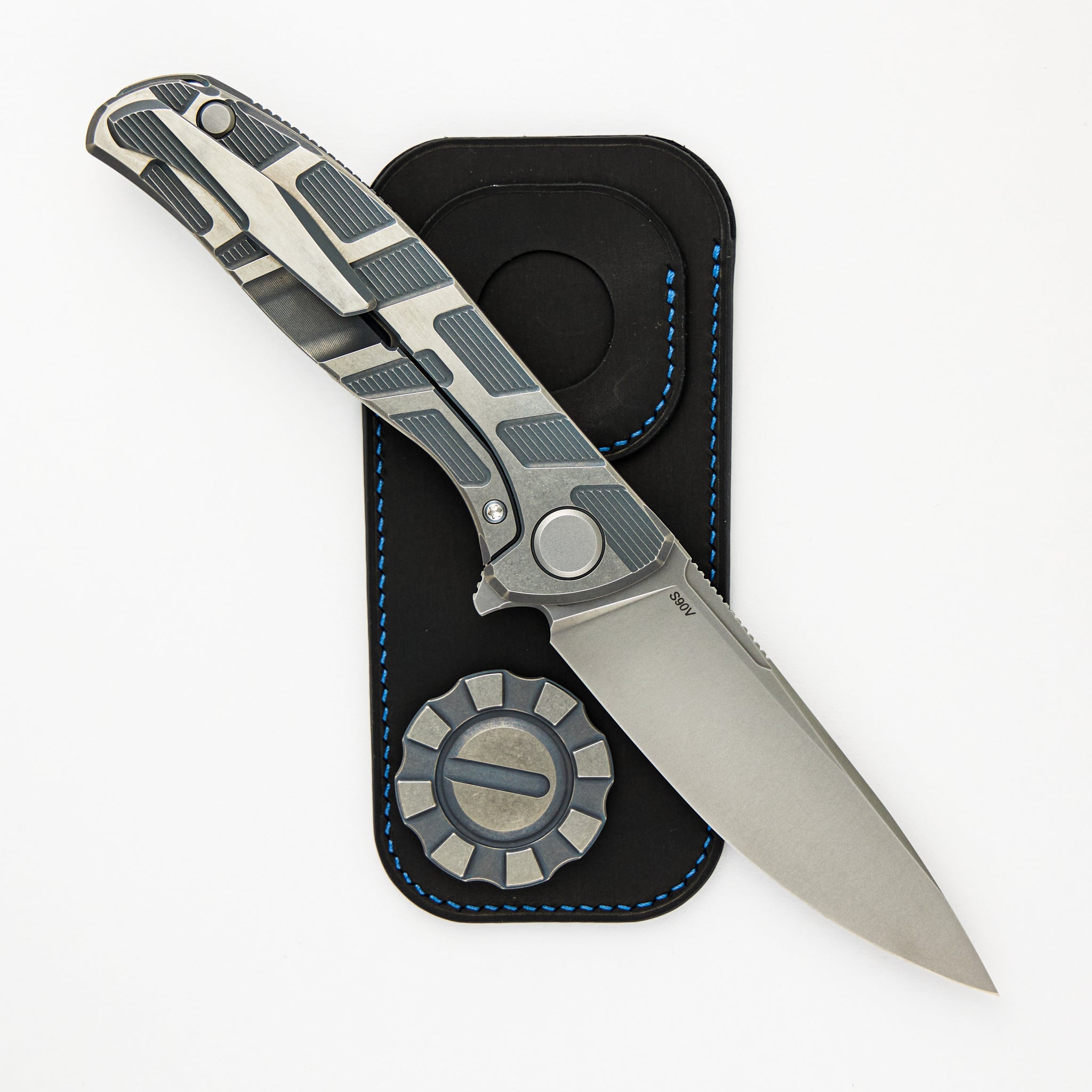 Shirogorov F95 T Pattern CCKS Spring Edition 2023 Set - Titanium Handle - S90V Blade - MRBS - Cova Pouch - Titanium HiTex Poker Chip