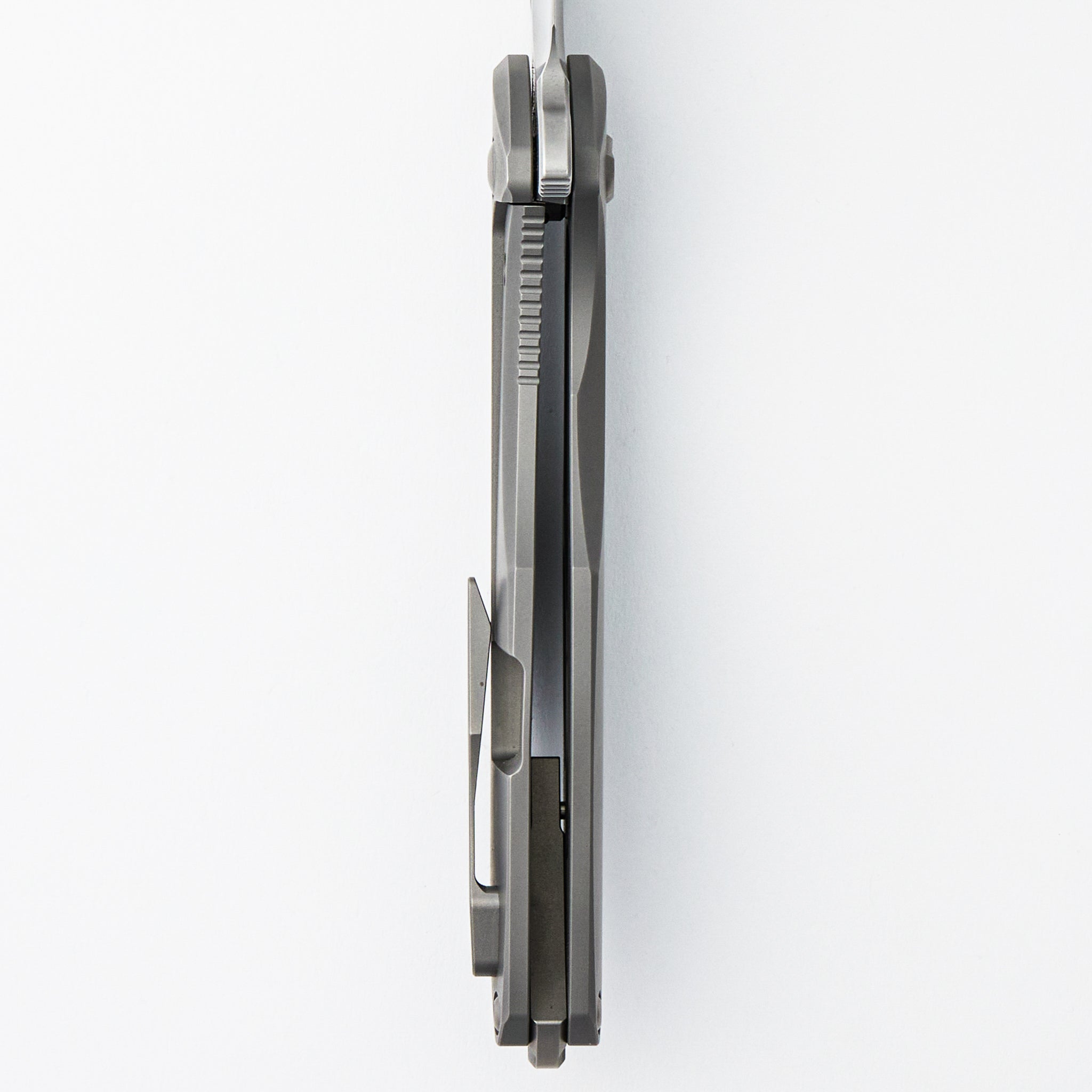 Arius - Smooth Titanium Handle - Silver Hardware - Burnished W/ Polished Flats M390 Blade