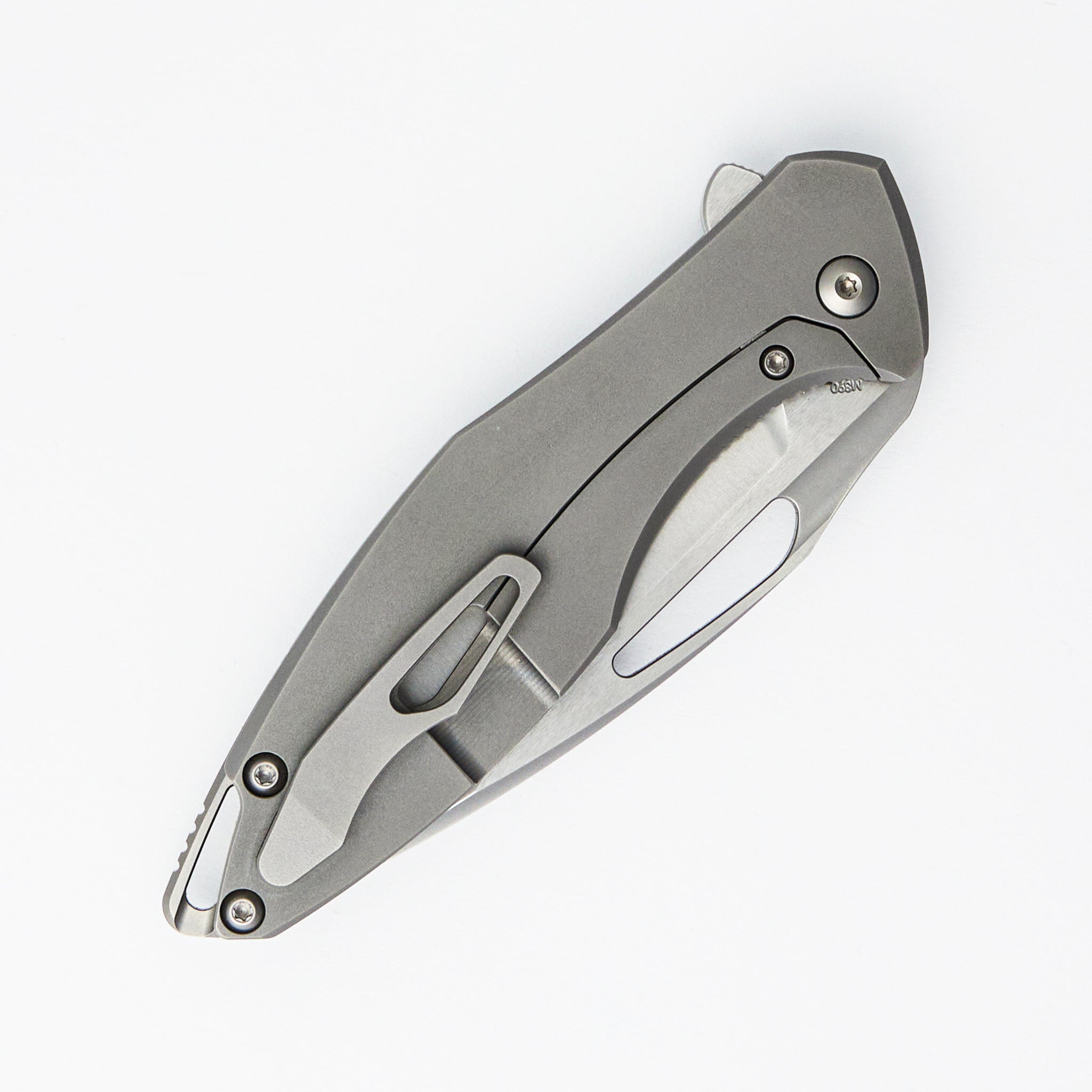 Arius - Smooth Titanium Handle - Silver Hardware - Burnished W/ Polished Flats M390 Blade
