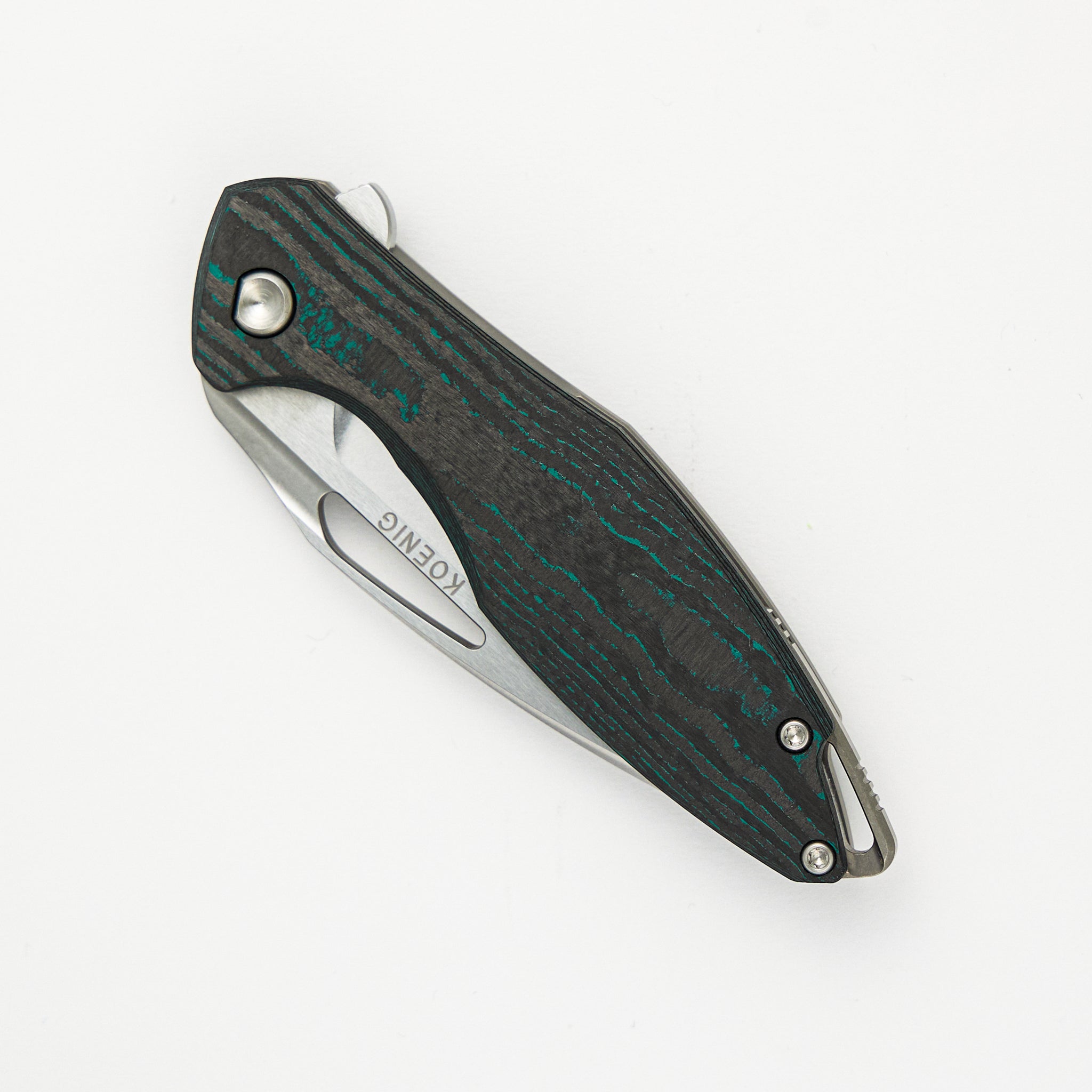 Koenig Mini Arius - Smooth Teal Camo Carbon Handle - M390 Blade