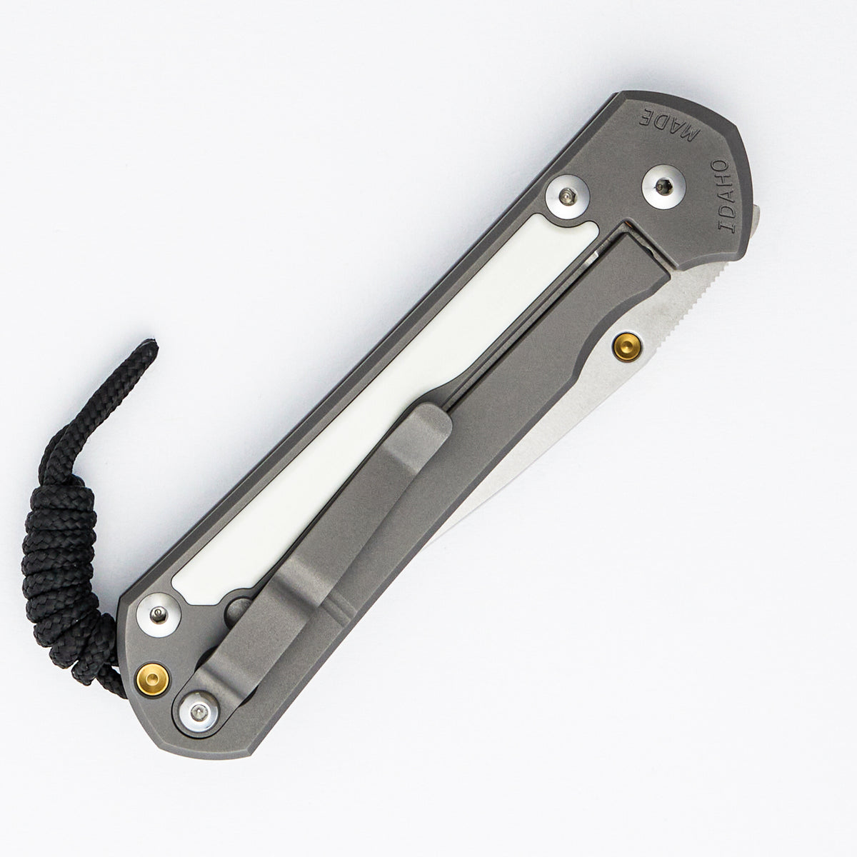 Large Sebenza 31 - Elforyn Inlay - Drop Point CPM MagnaCut Blade - Glass Blasted - Gold Single Thumb Lug