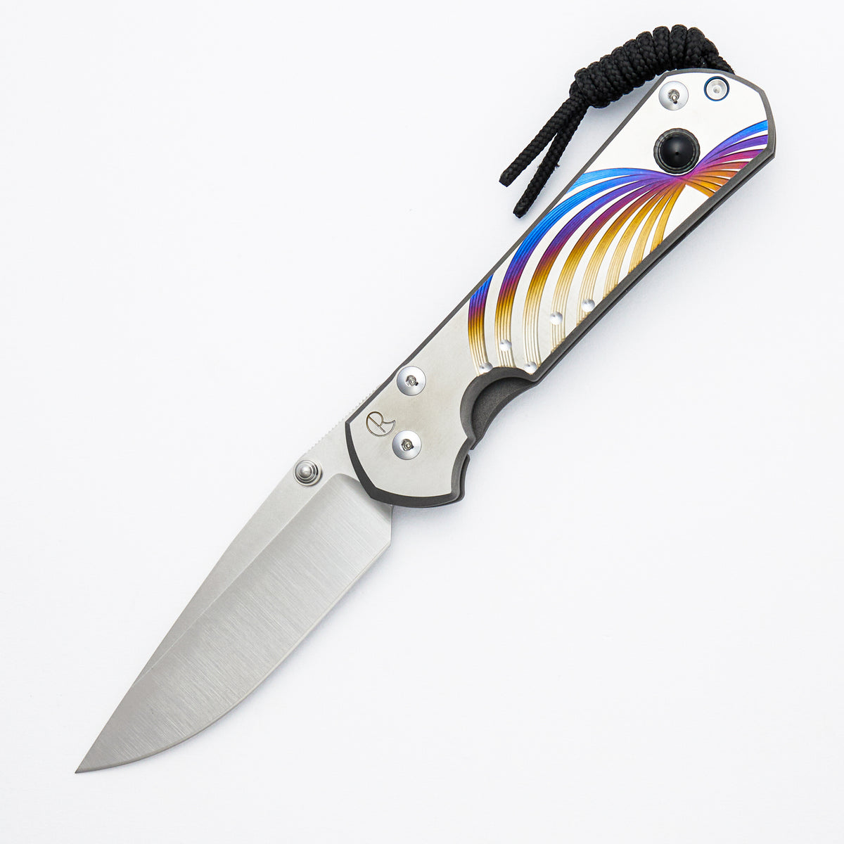 Large Sebenza 31 Unique Graphic - Polished Drop Point CPM MagnaCut Blade - Onyx - Silver Single Thumb Lug