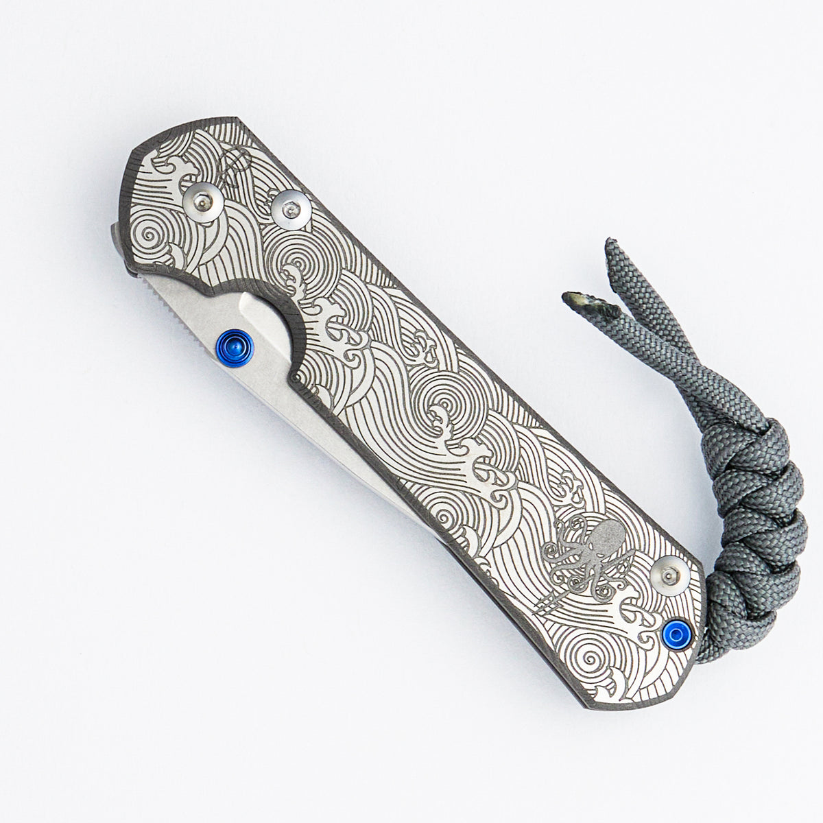 Small Sebenza 31 Prometheus Design Werx - Drop Point CPM MagnaCut Blade - "Wave" - Blue Double Thumb Lugs