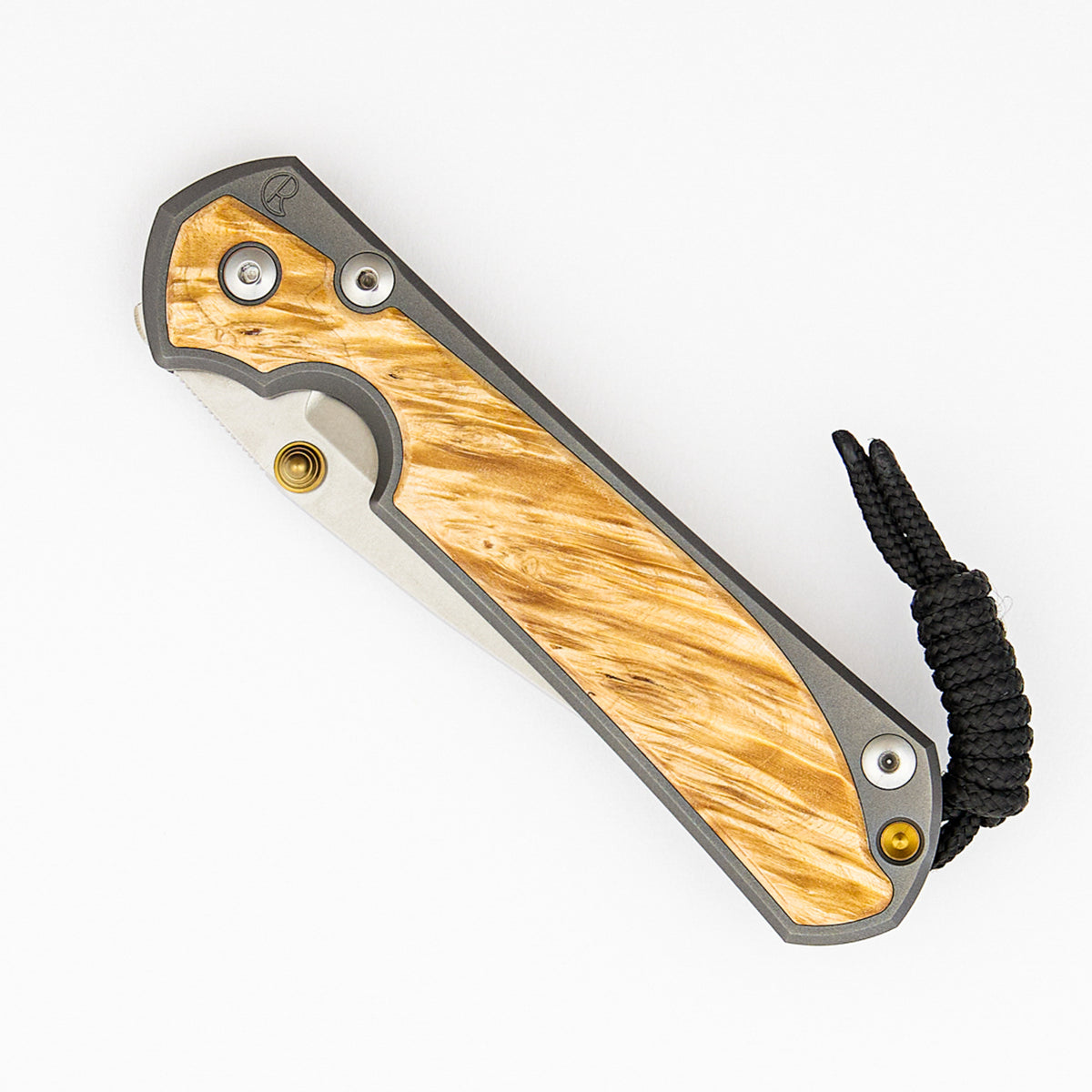 Large Sebenza 31 - Box Elder Inlay - Drop Point CPM S45VN Blade - Glass Blasted - Gold Single Thumb Lug