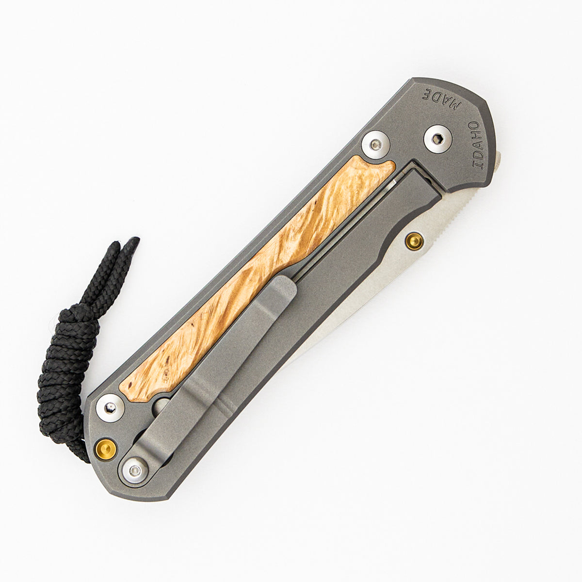 Large Sebenza 31 - Box Elder Inlay - Drop Point CPM S45VN Blade - Glass Blasted - Gold Single Thumb Lug