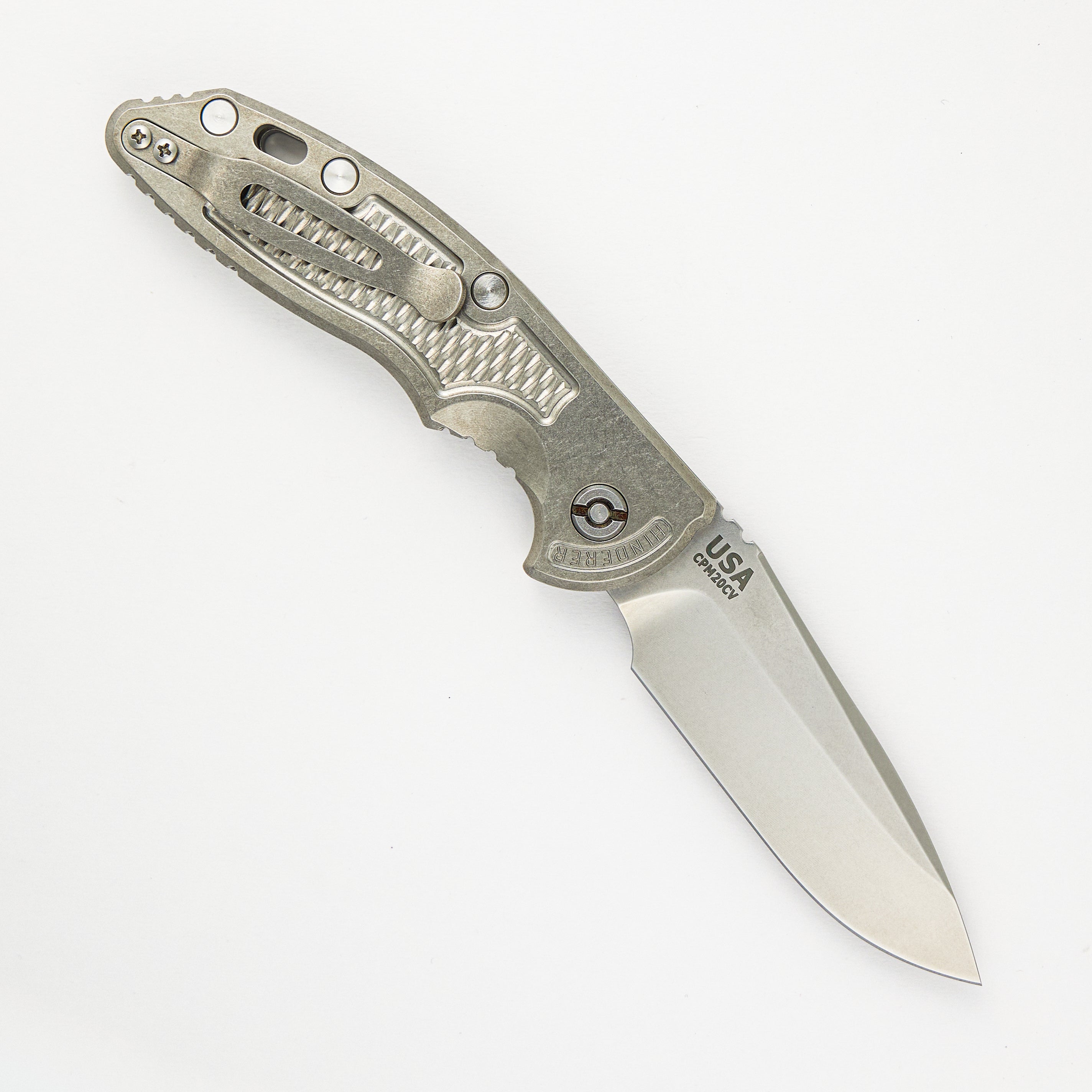 XM-18 3.5″ – Auto – Spearpoint – Stonewash – CPM 20CV Blade – Titanium Handle