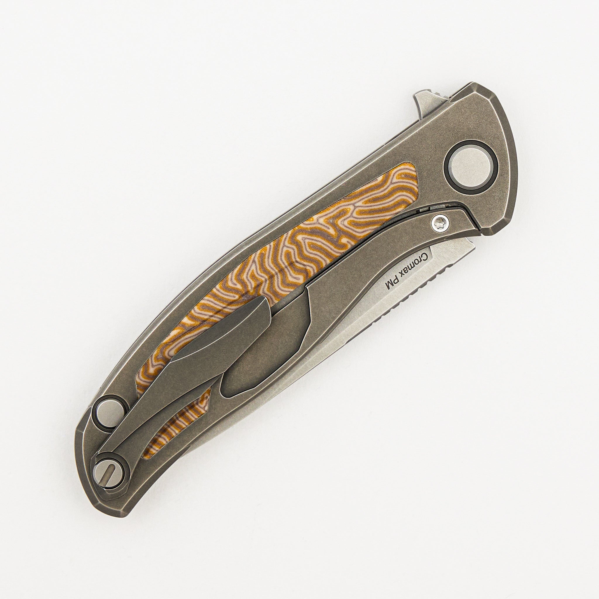 F95NL - Cromax PM Blade - Titanium Handle - Yellow Crazy Micarta Inlays - SRB