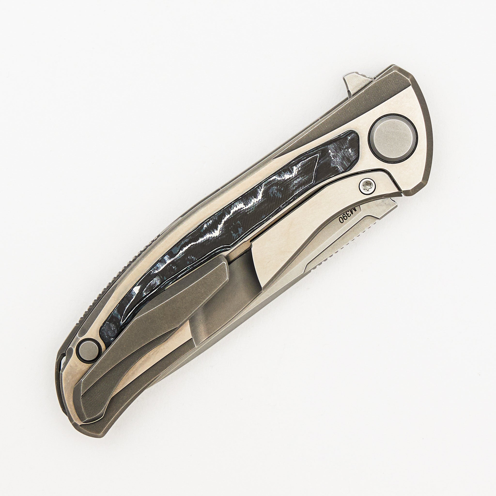 F95R NL - M390 Blade - Titanium Handle - White Storm Carbon Fiber Inlays - MRBS