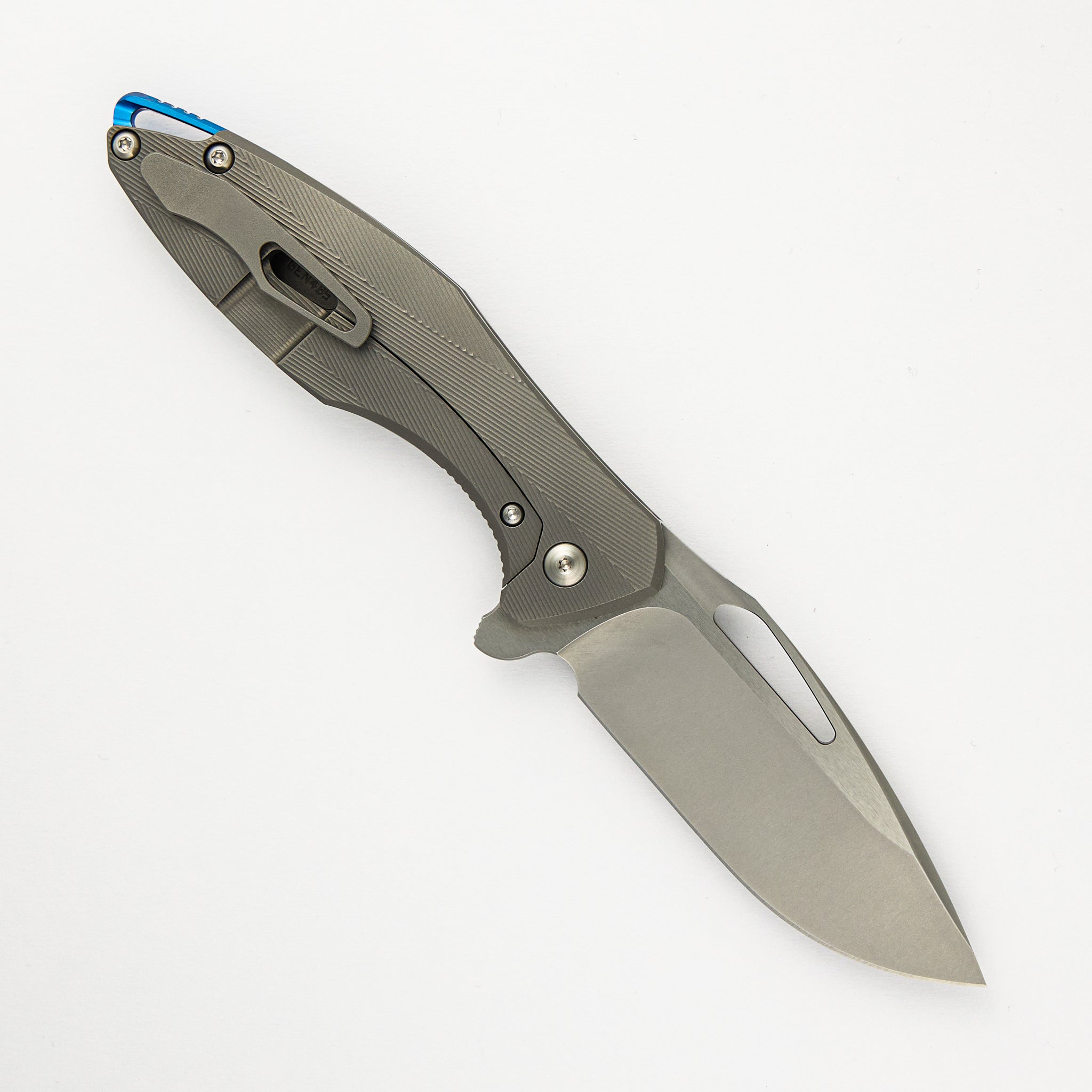 Arius - Patterned Titanium Handle - Burnished W/ Polished Flats M390 Blade