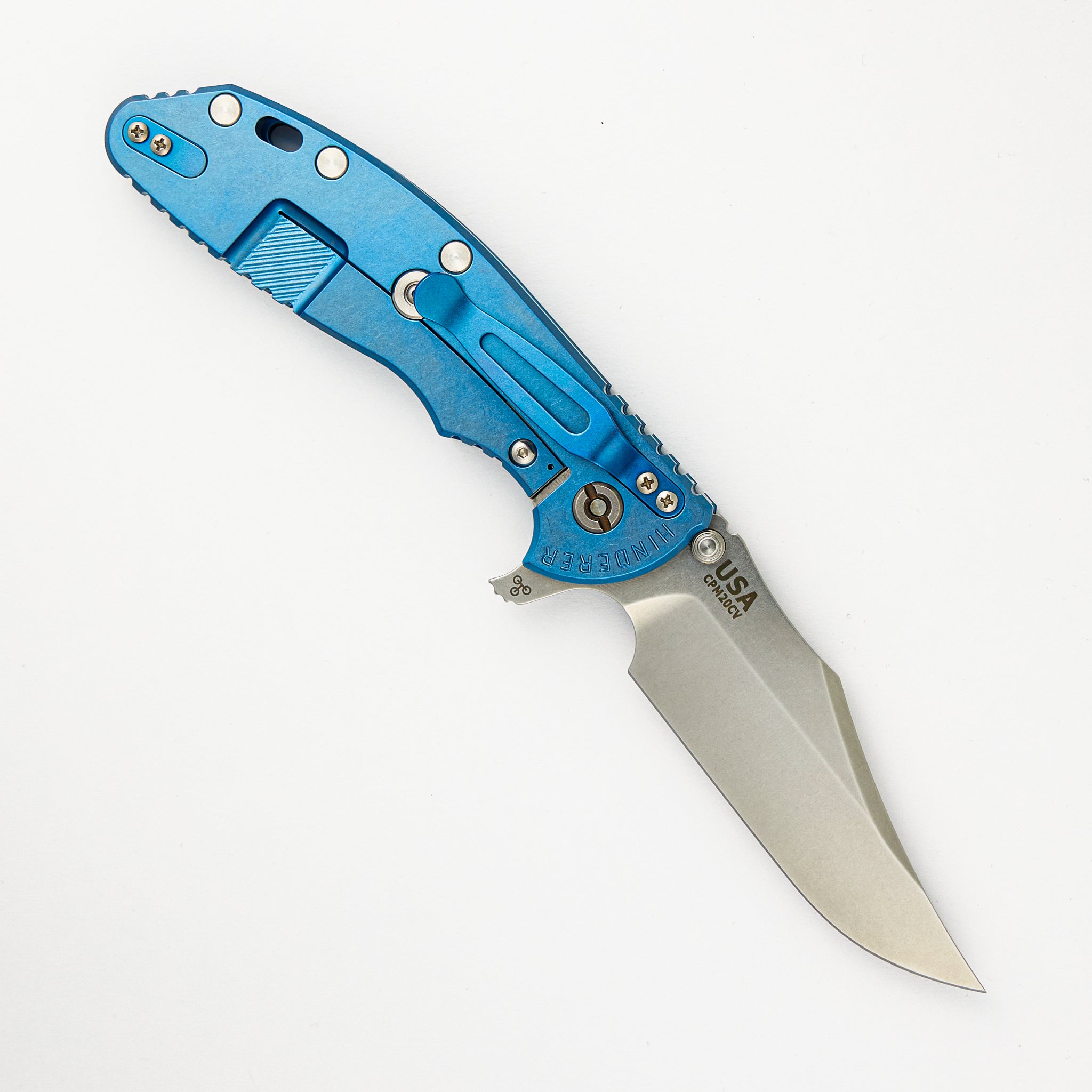 Hinderer Knives XM-24 4.0″ – Bowie CPM 20CV Blade – Tri-Way – Stonewash Blue – Blue/Black G10