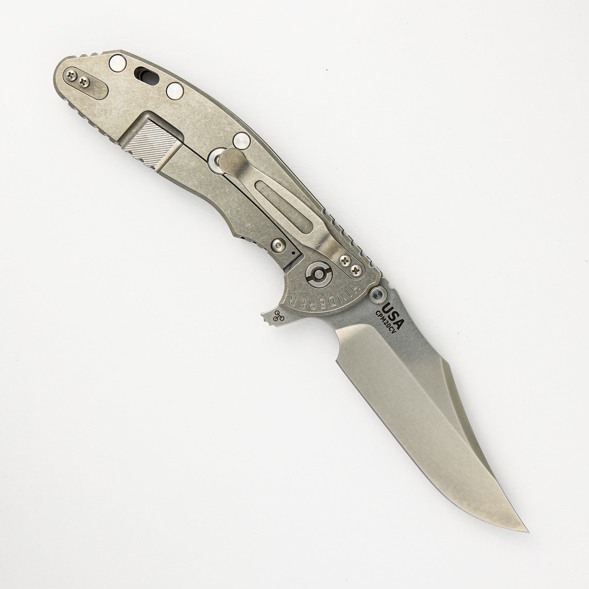 Hinderer Knives XM-24 4.0″ – Bowie CPM 20CV Blade – Tri-Way – Stonewash – Black G10