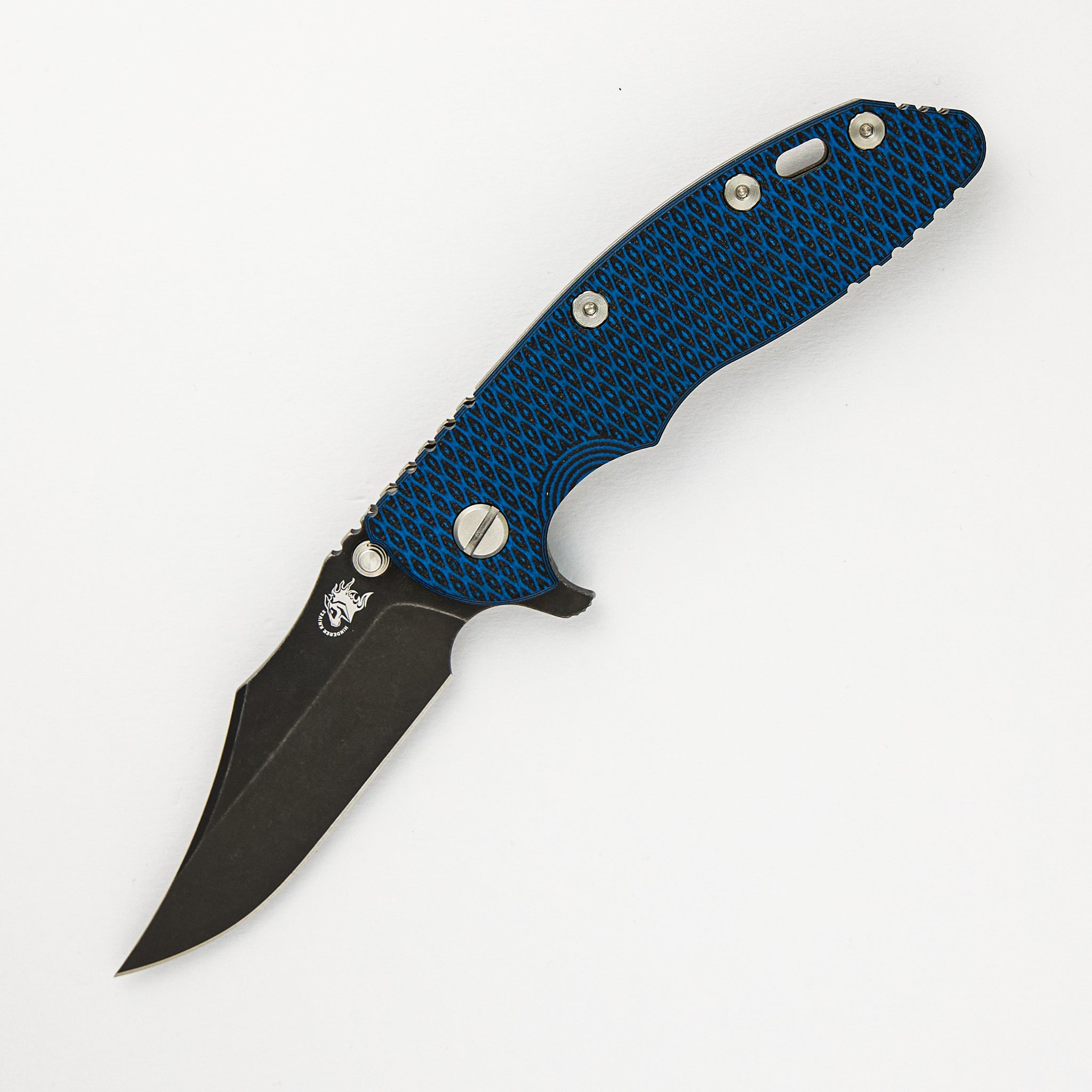 Hinderer Knives XM-18 3.5" Bowie CPM 20CV Blade - Tri-Way - Battle Black - Blue/Black G10