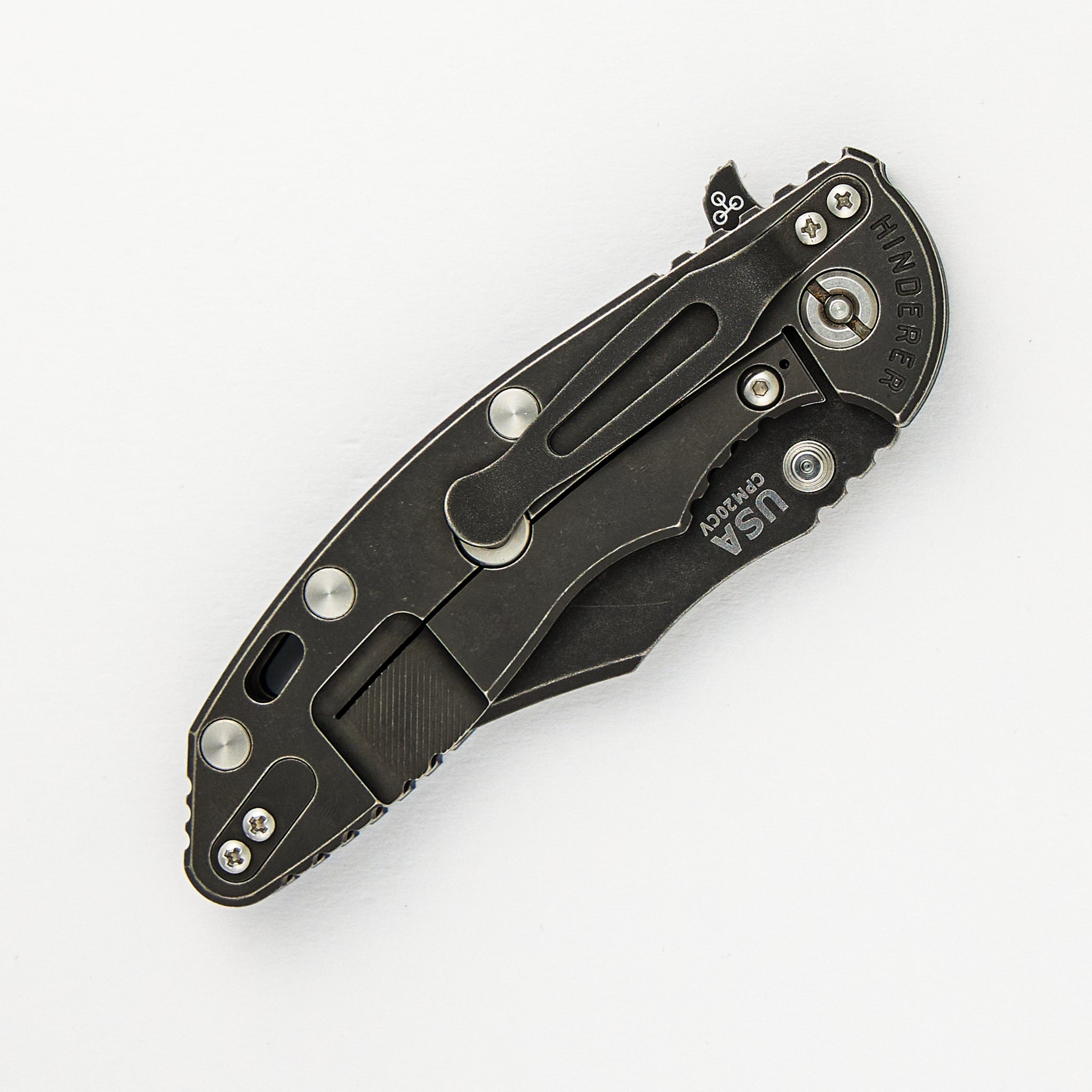 Hinderer Knives XM-18 3.5" Bowie CPM 20CV Blade - Tri-Way - Battle Black - Blue/Black G10