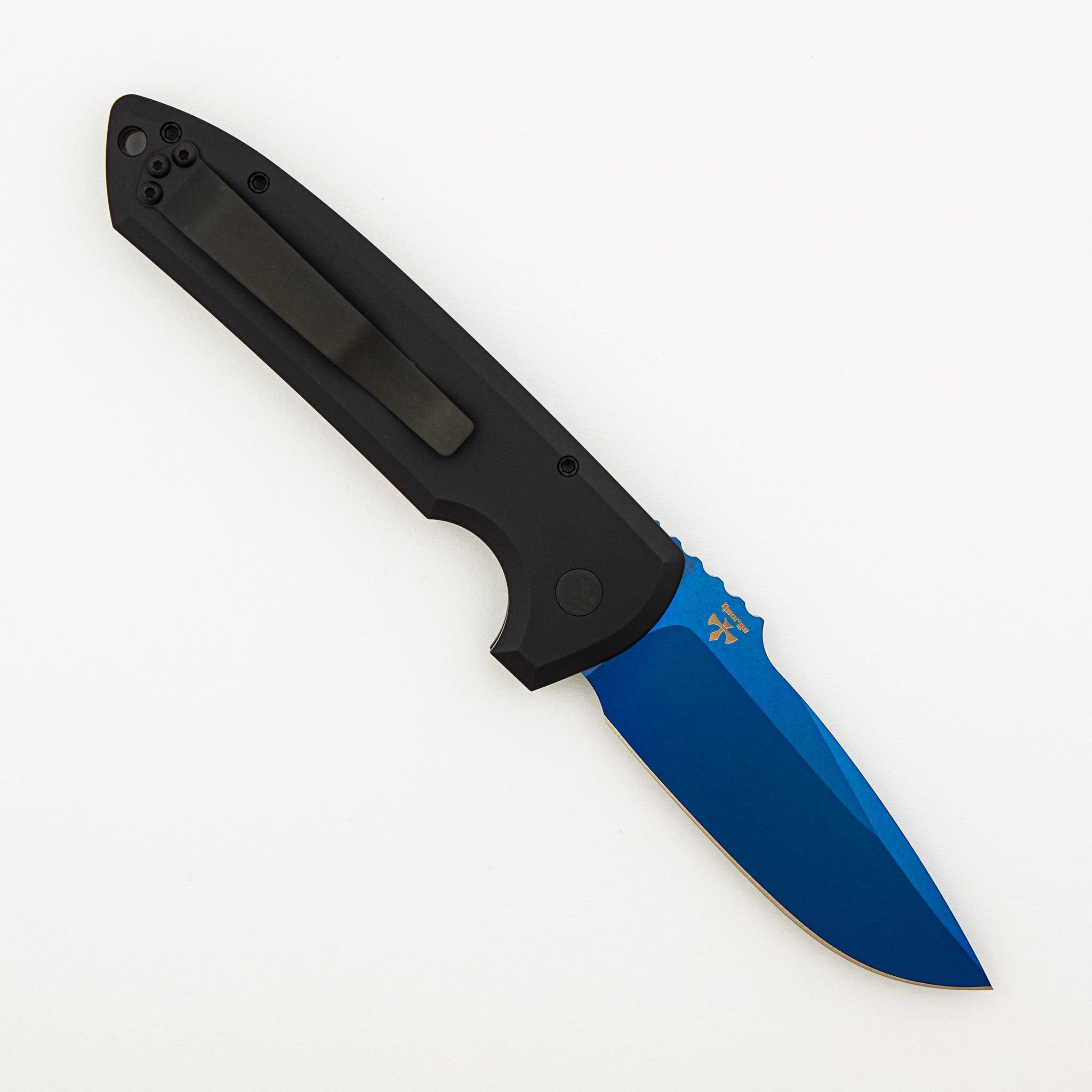 Rockeye Auto - LG307-SB - Textured Black Aluminum Handle - Sapphire Blue S35VN Blade (Les George Design)