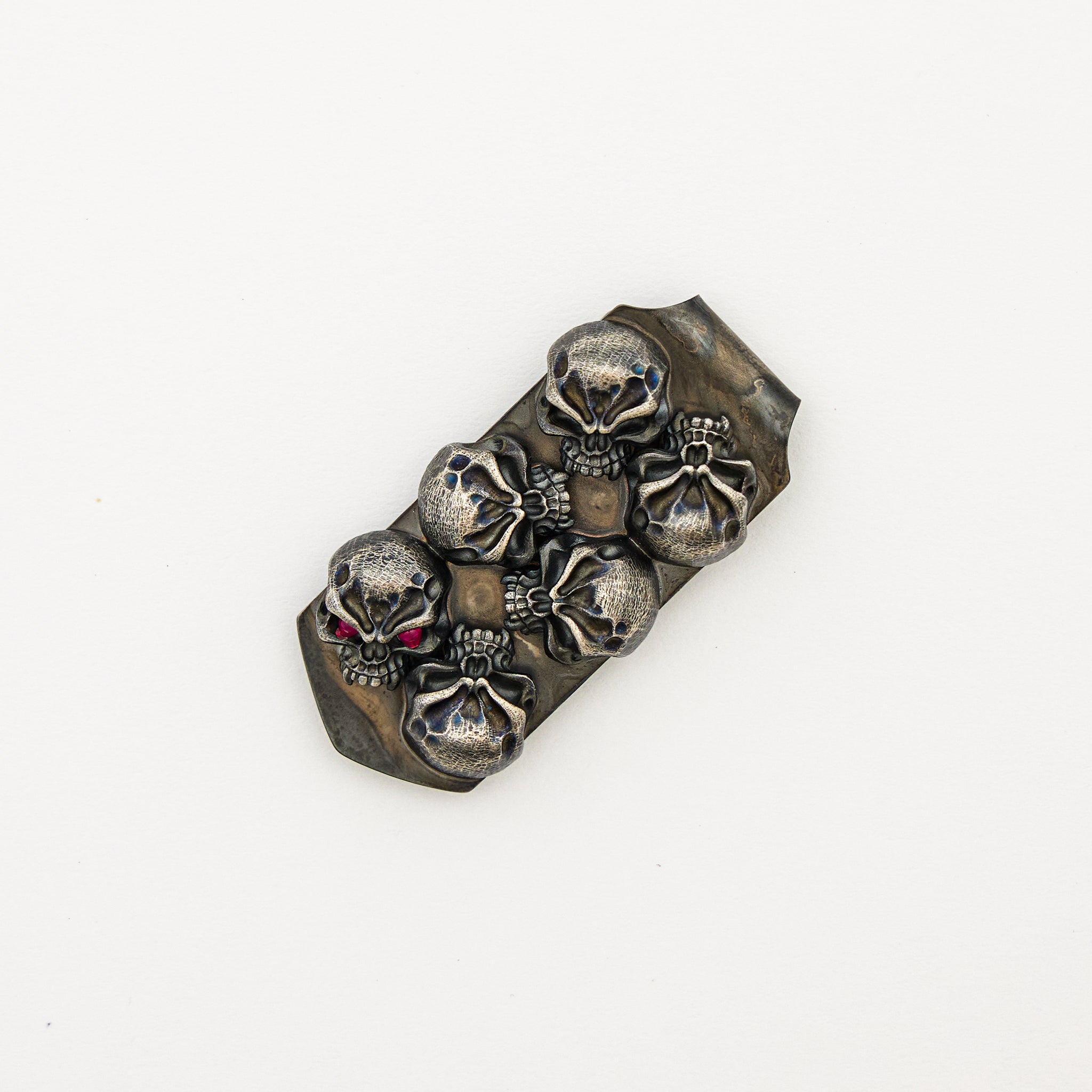 6 Silver Skulls W/ Ruby Eyes Money Clip