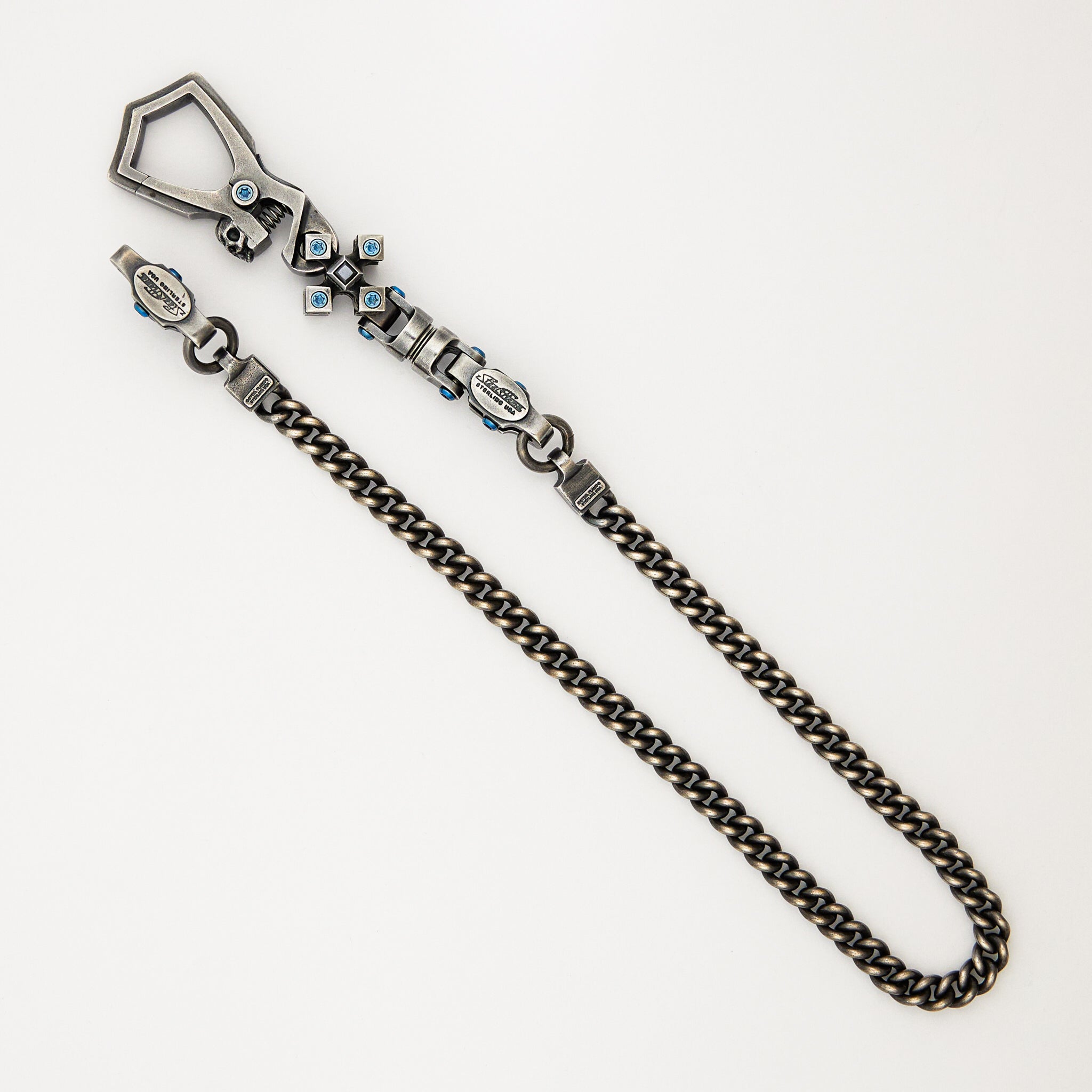 Wallet Chain & Carabiner - Sterling Silver W/ Onyx