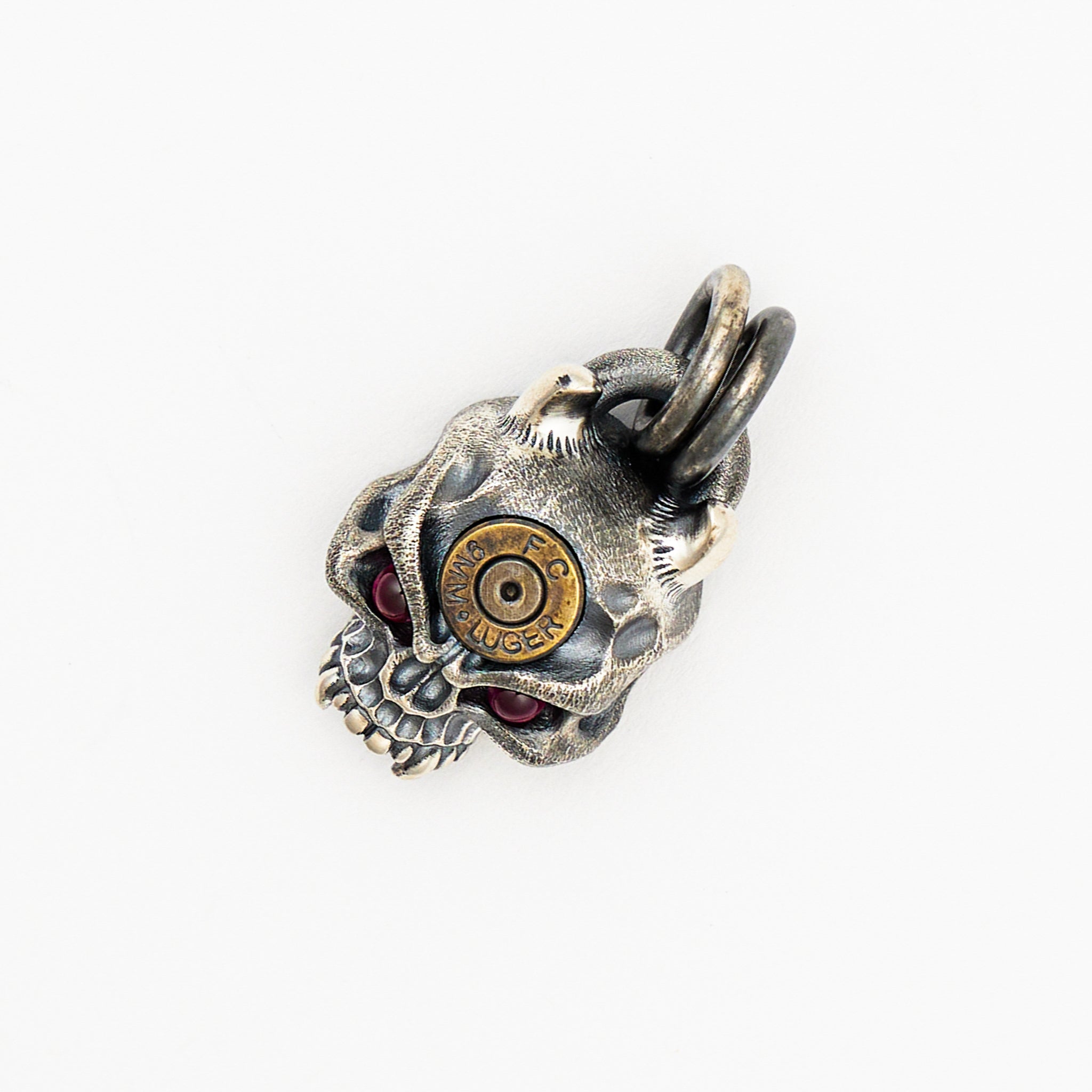 Silver Vigilant Slinger Oni Hard Warrior Pendant W/ Red Eyes