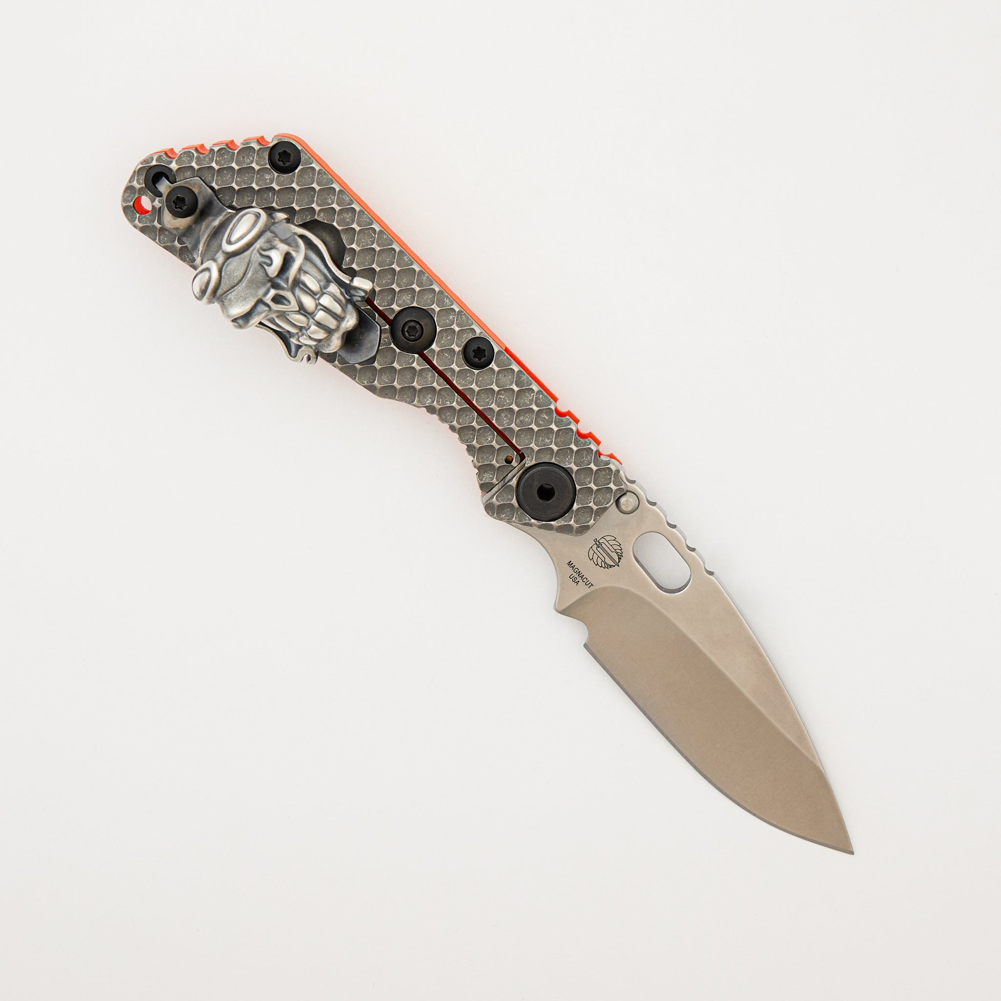 SNG DGG - Drop Point MagnaCut Blade - Titanium/Orange G10 Handle - Starlingear/Steel Flame Collaboration Gooner Clip