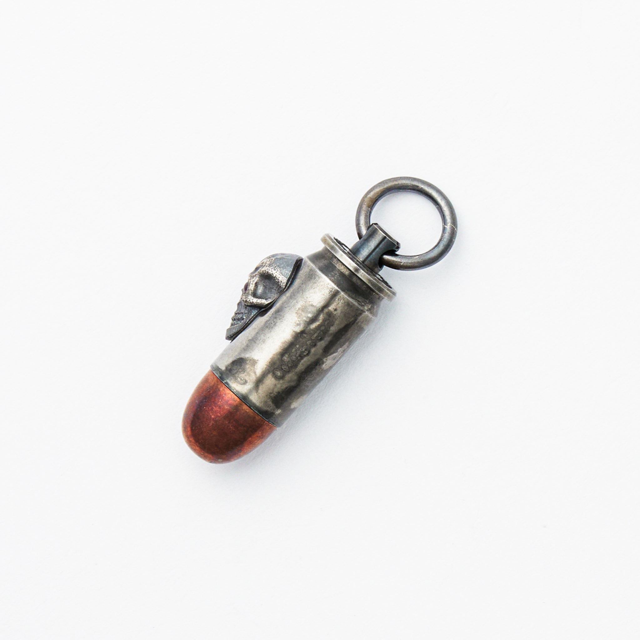 Silver Darkness W/ Red Eyes Vigilant .45 ACP Reliquary Stash Can Pendant