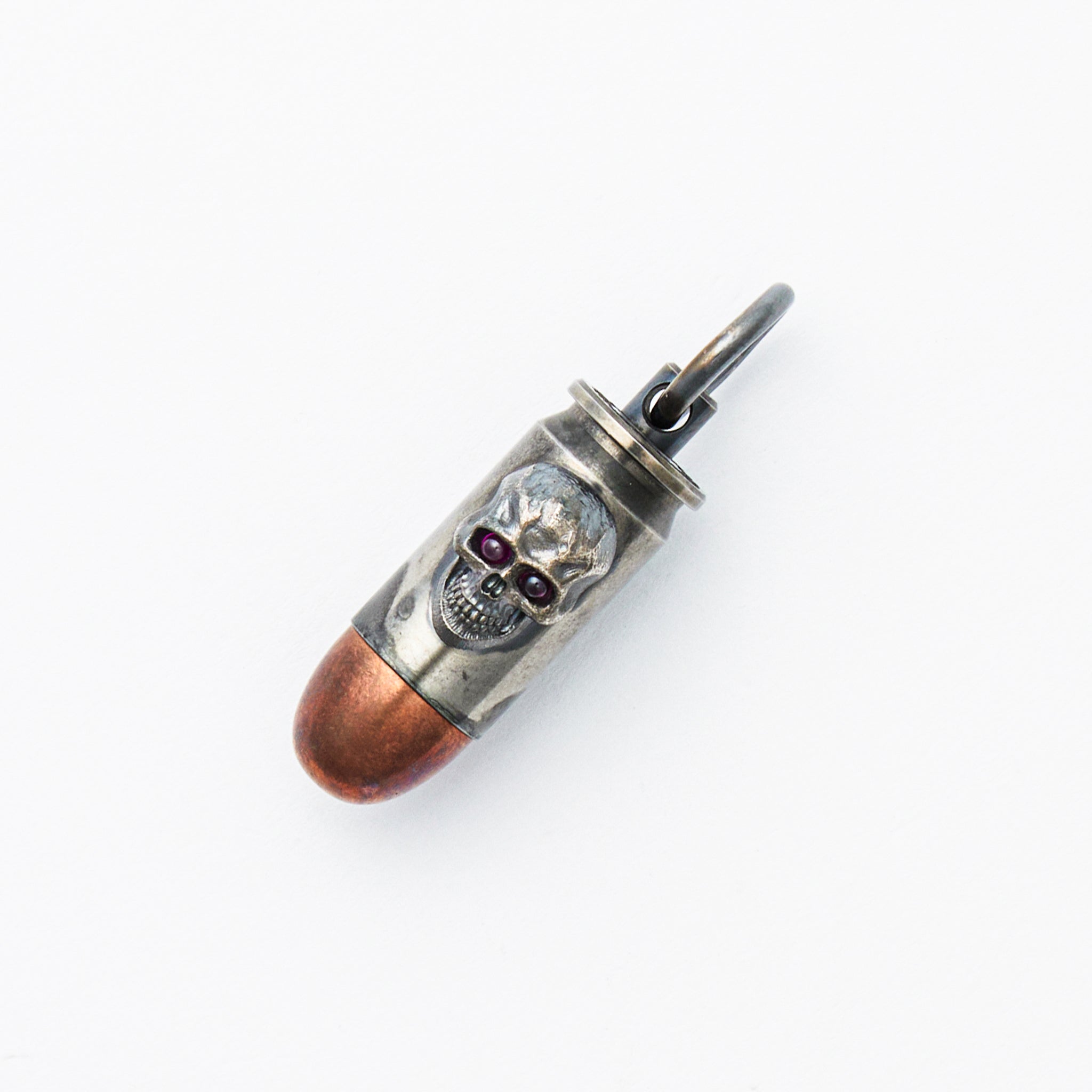 Silver Darkness W/ Red Eyes Vigilant .45 ACP Reliquary Stash Can Pendant