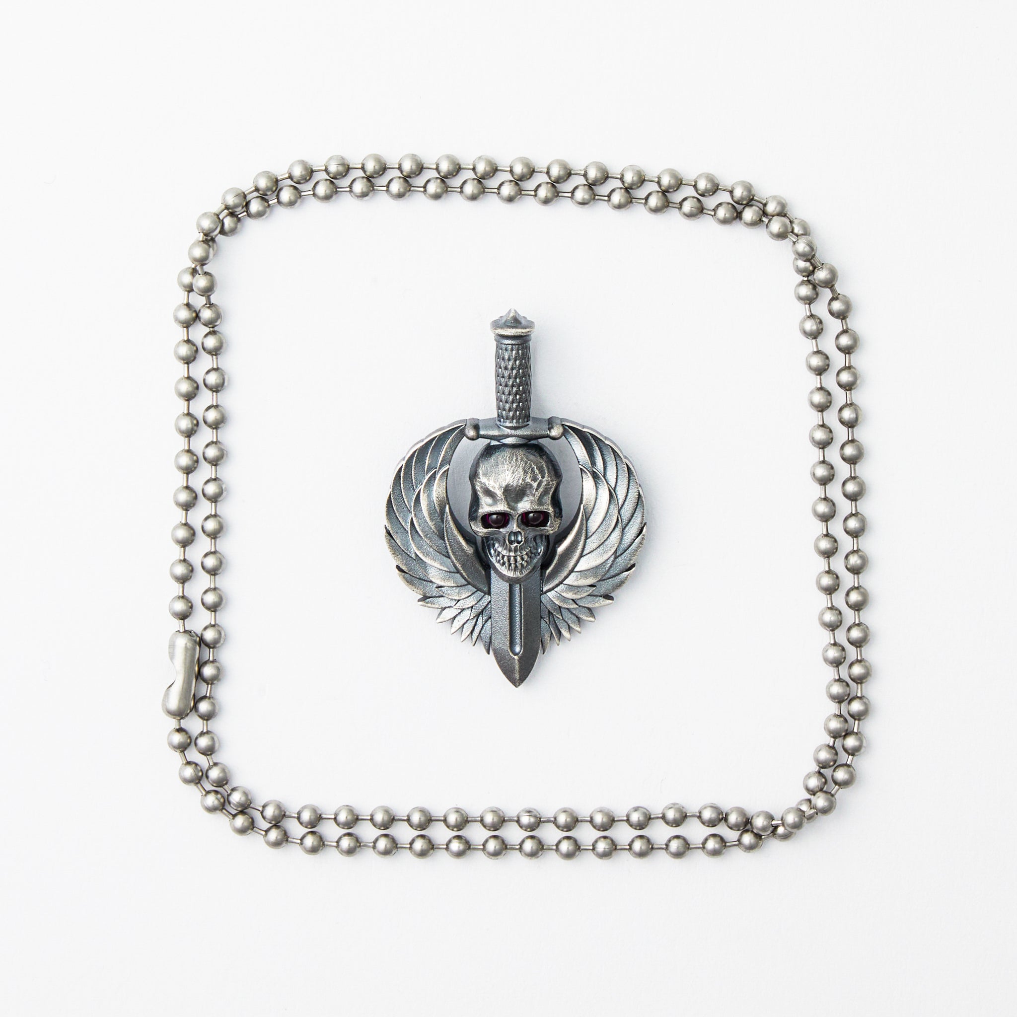 Silver Vigilant Guardian W/ Red Eyes Pendant