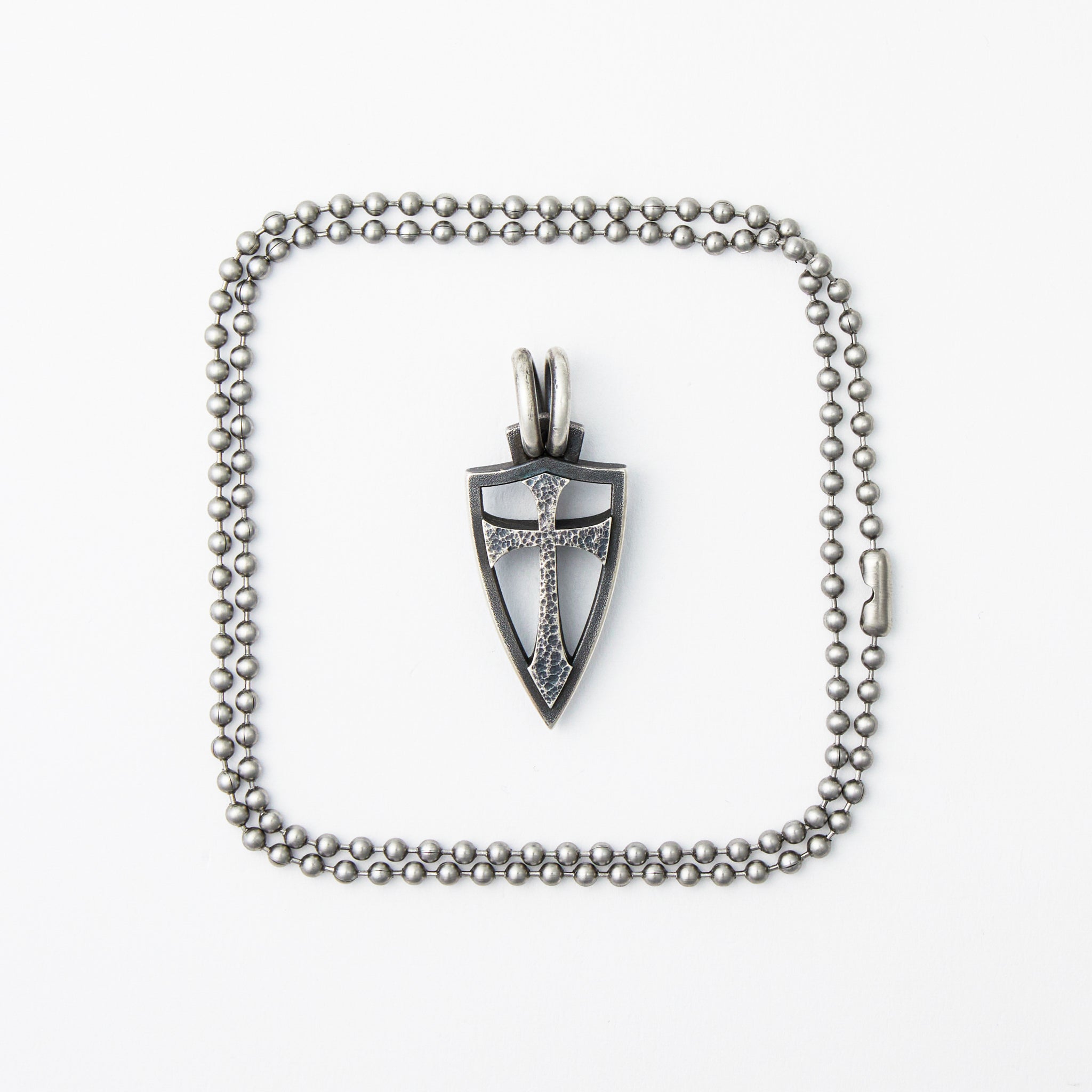 XXL Double Sided Hammered Crusader Shield Pendant - Sterling Silver