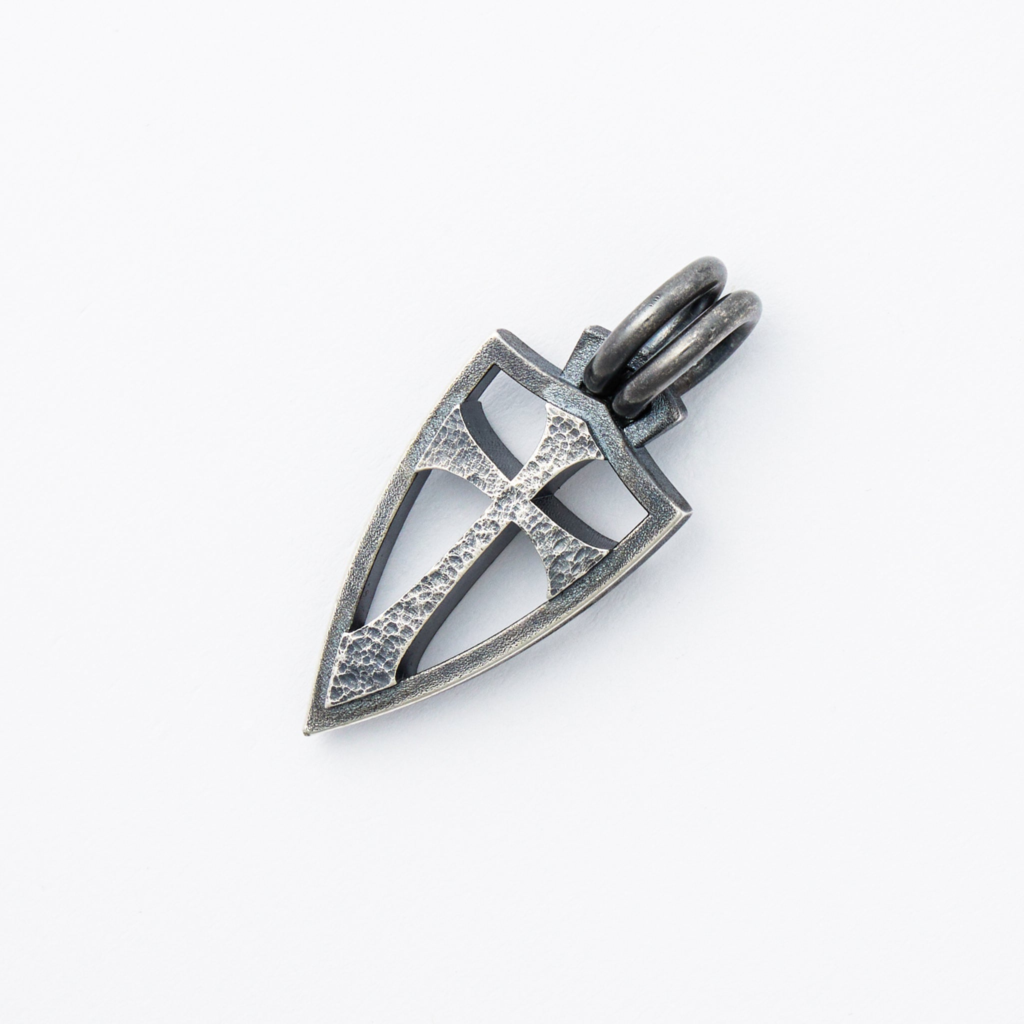XXL Double Sided Hammered Crusader Shield Pendant