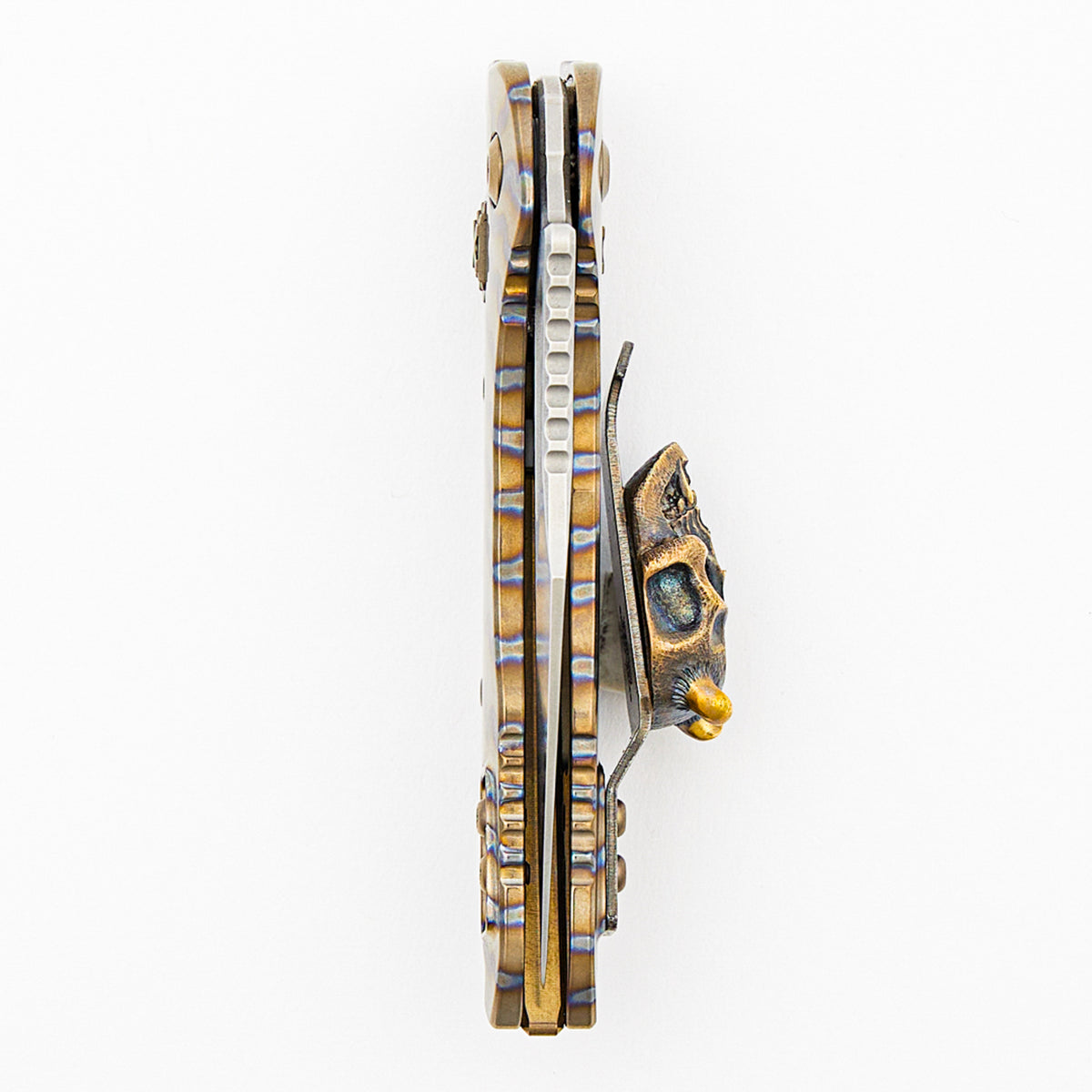 "Marfione Select" M-Stitch - RAM-LOK Stonewash Finish Flamed Slab Side Titanium W/ Bronze Accent - Steel Flame Clip